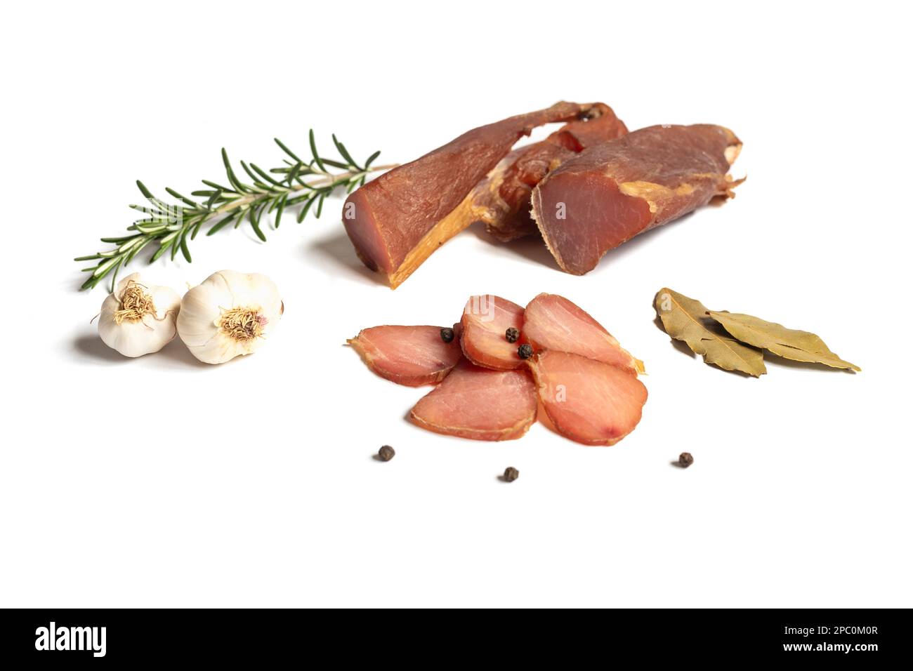 Carne di maiale secca isolata su fondo bianco Foto Stock