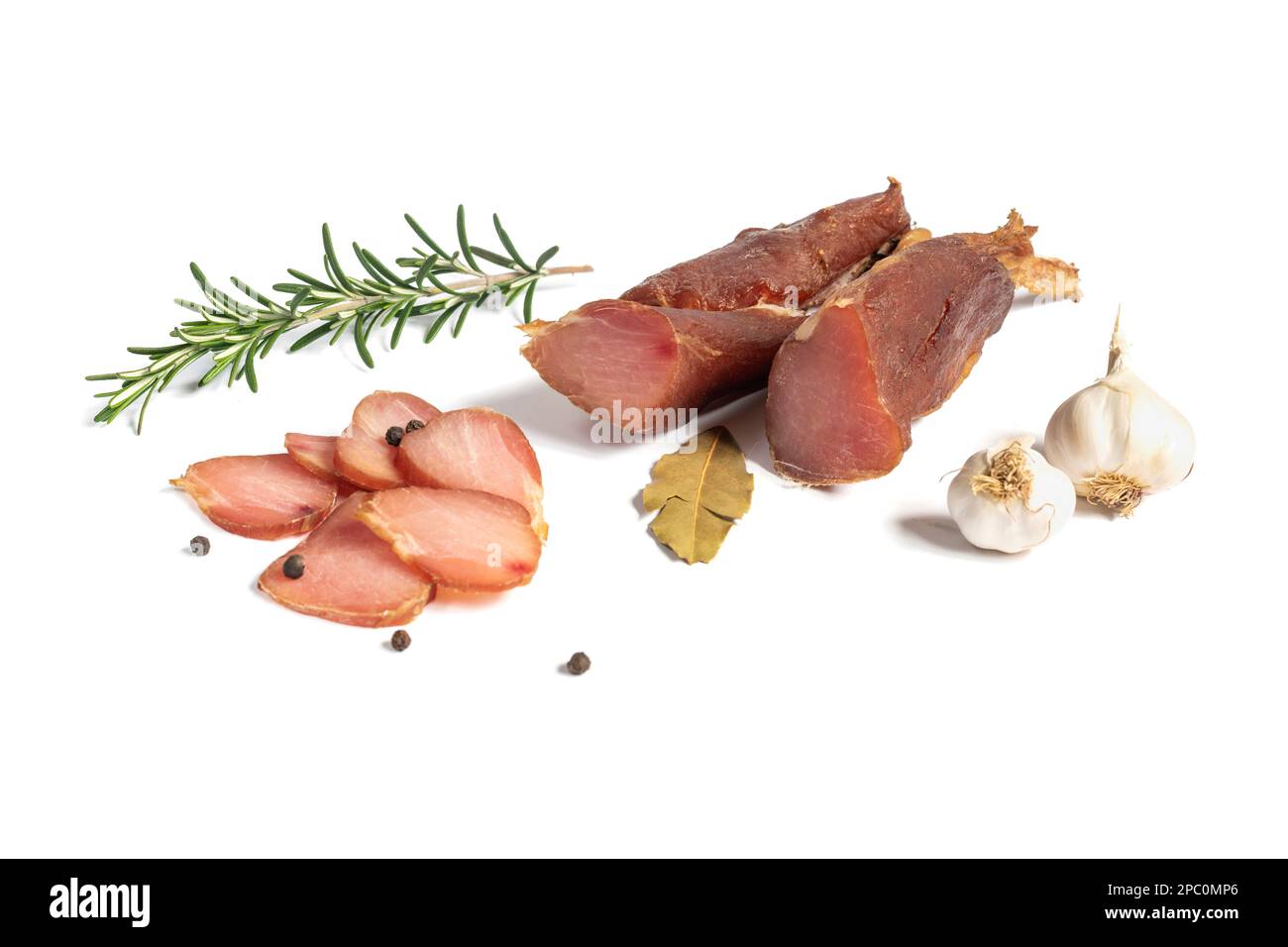 Carne di maiale secca isolata su fondo bianco Foto Stock