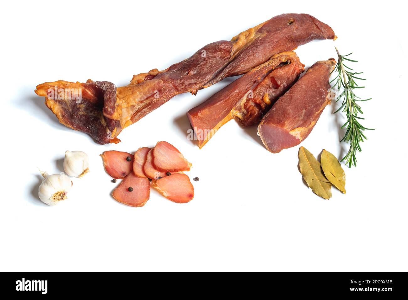 Carne di maiale secca isolata su fondo bianco Foto Stock