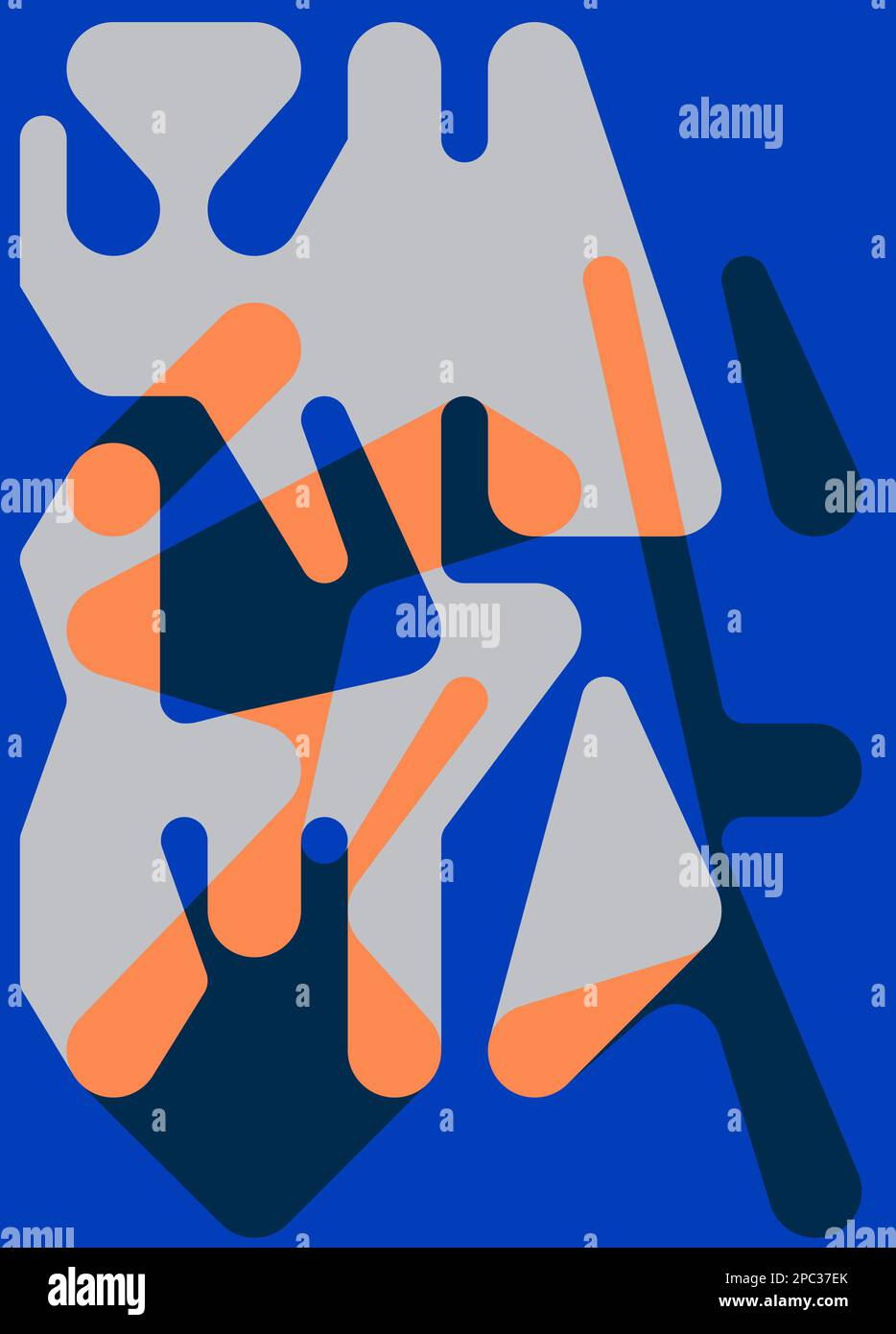 Illustrazione artistica astratta poster modello di sfondo con forme geometriche in blu e arancione in stile elegante piano copia spazio copertina Foto Stock