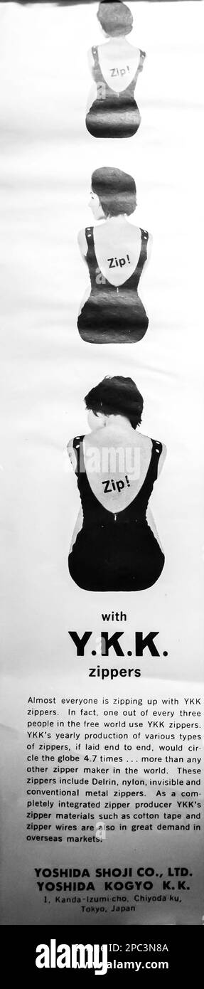 Y.K.K. Zippers annuncio nella rivista Life 15 giugno 1964 Foto Stock