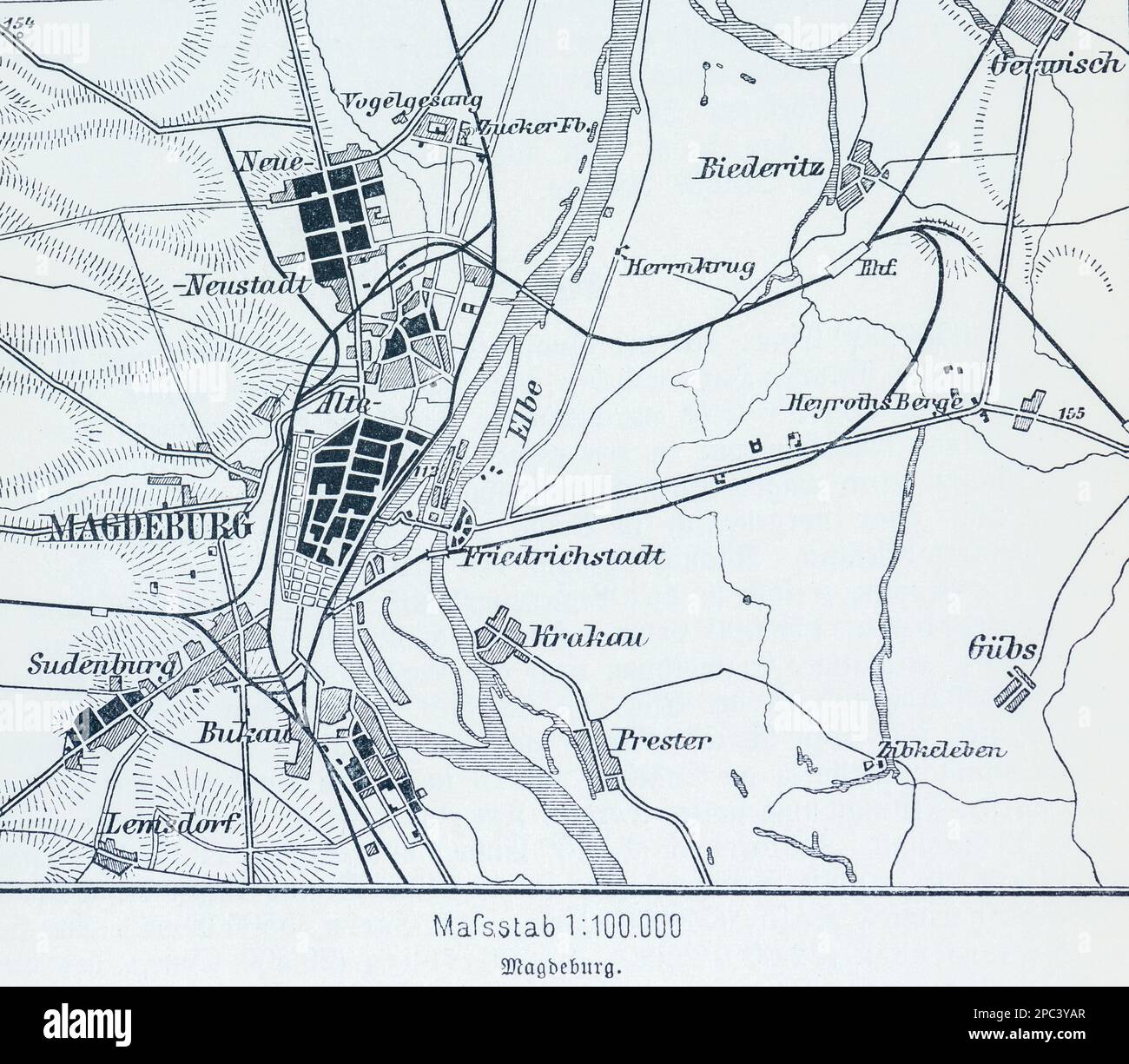 Mappa della città di Magdeburgo sull'Elba e dintorni, Magdeburgo, Sassonia-Turingia, Germania orientale, Europa centrale Foto Stock