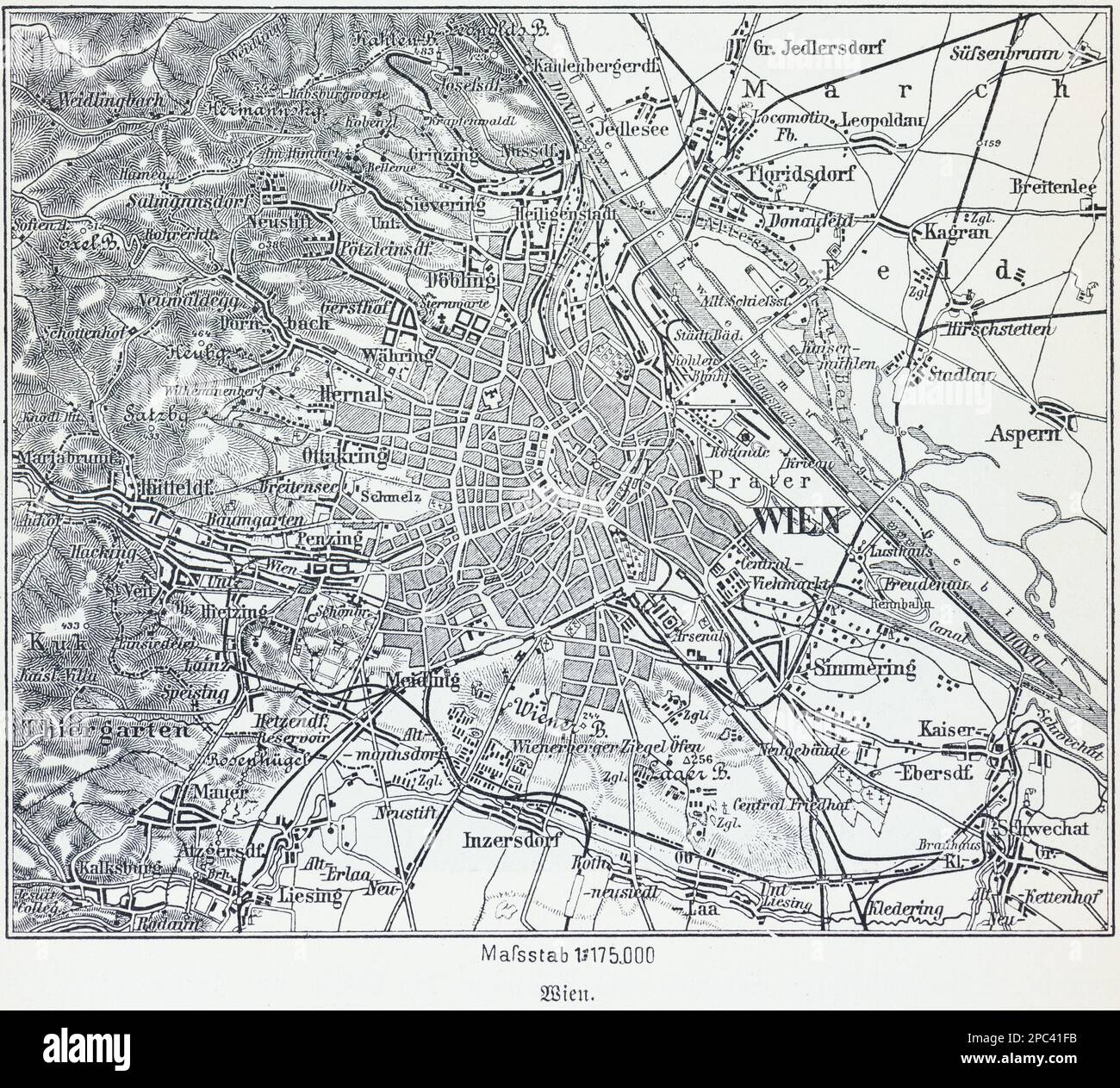 Mappa della capitale austriaca Vienna e dintorni, Vienna, Austria, Europa centrale Foto Stock