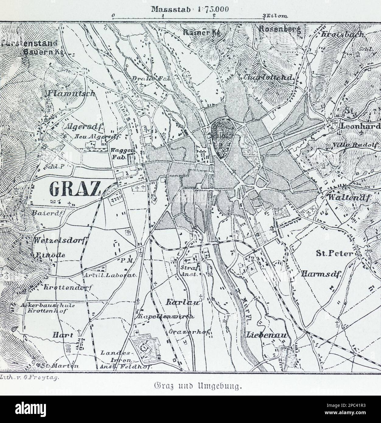 Mappa della città di Graz e dintorni, Graz, Steiermark, Austria, Europa centrale Foto Stock