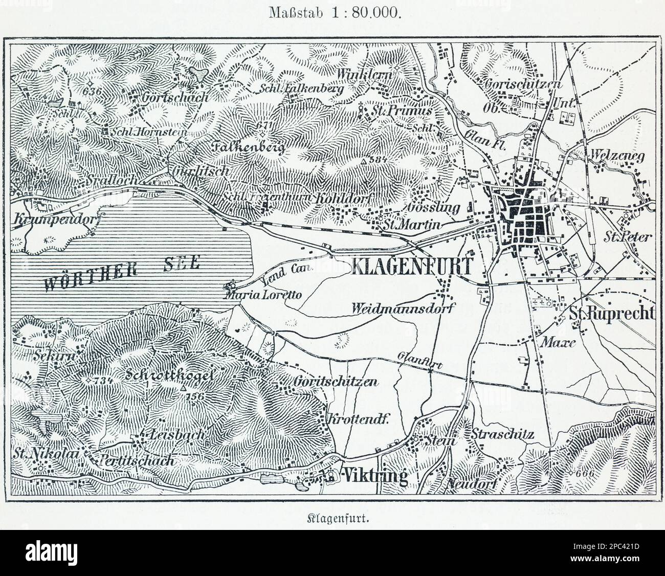 Mappa della città di Klagenfurt am Wörther See e dintorni, Klagenfurt , Austria, Europa centrale Foto Stock