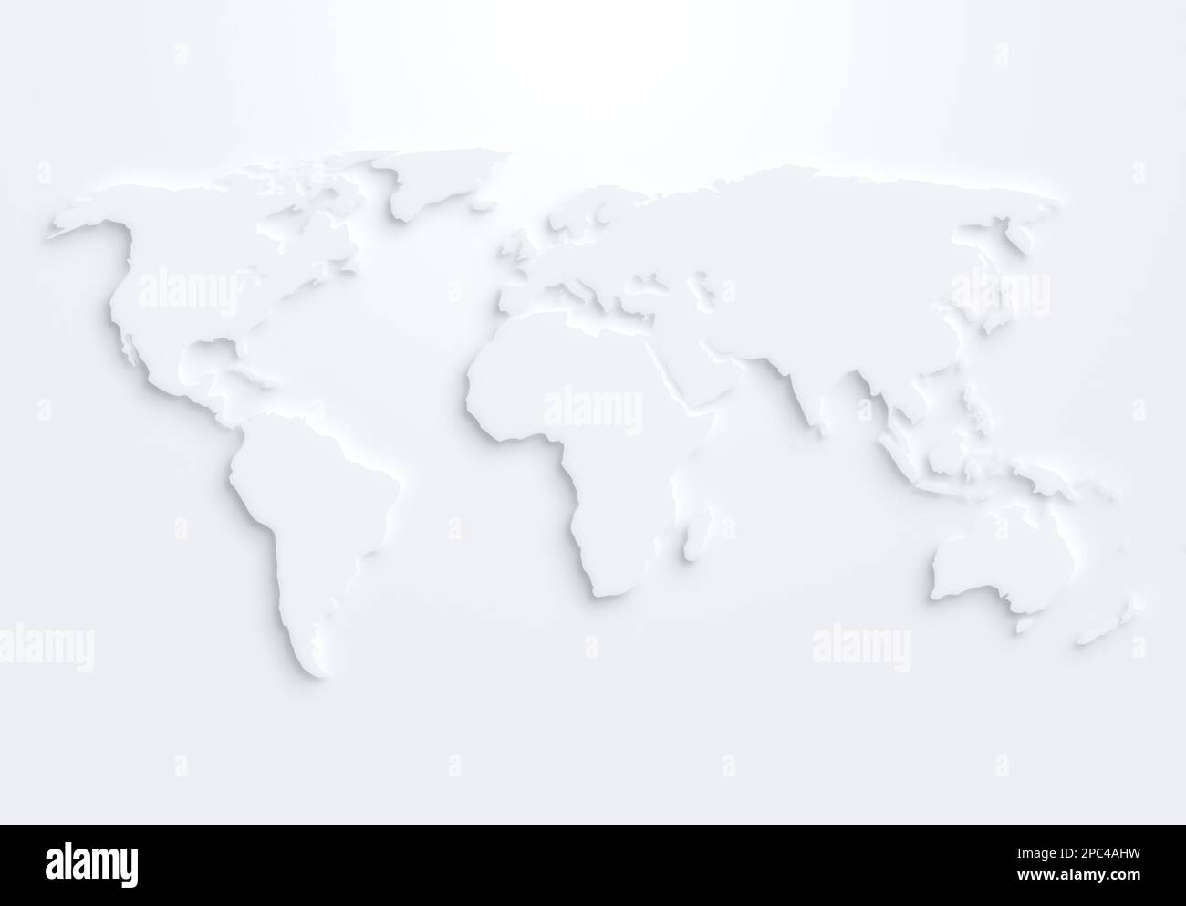 Mappa del mondo bianco su sfondo bianco con ombra o effetto 3D. Mappa del mondo moderna e pulita ad alta risoluzione in bianco e nero. Foto Stock