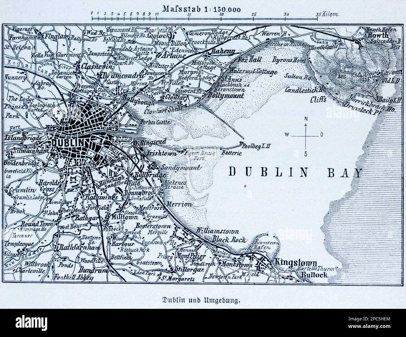 Mappa della città di Dublino e della sua città surroundingscapital di Dublino e della baia di Dublino, Rupublic d'Irlanda, Europa occidentale, illustrazione 1896 Foto Stock