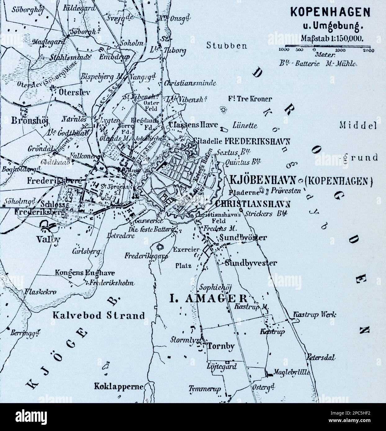 Mappa della città di Copenaghen e dintorni Copenaghen, capitale della Danimarca, Scandinavia, Europa del Nord, illustrazione 1896 Foto Stock