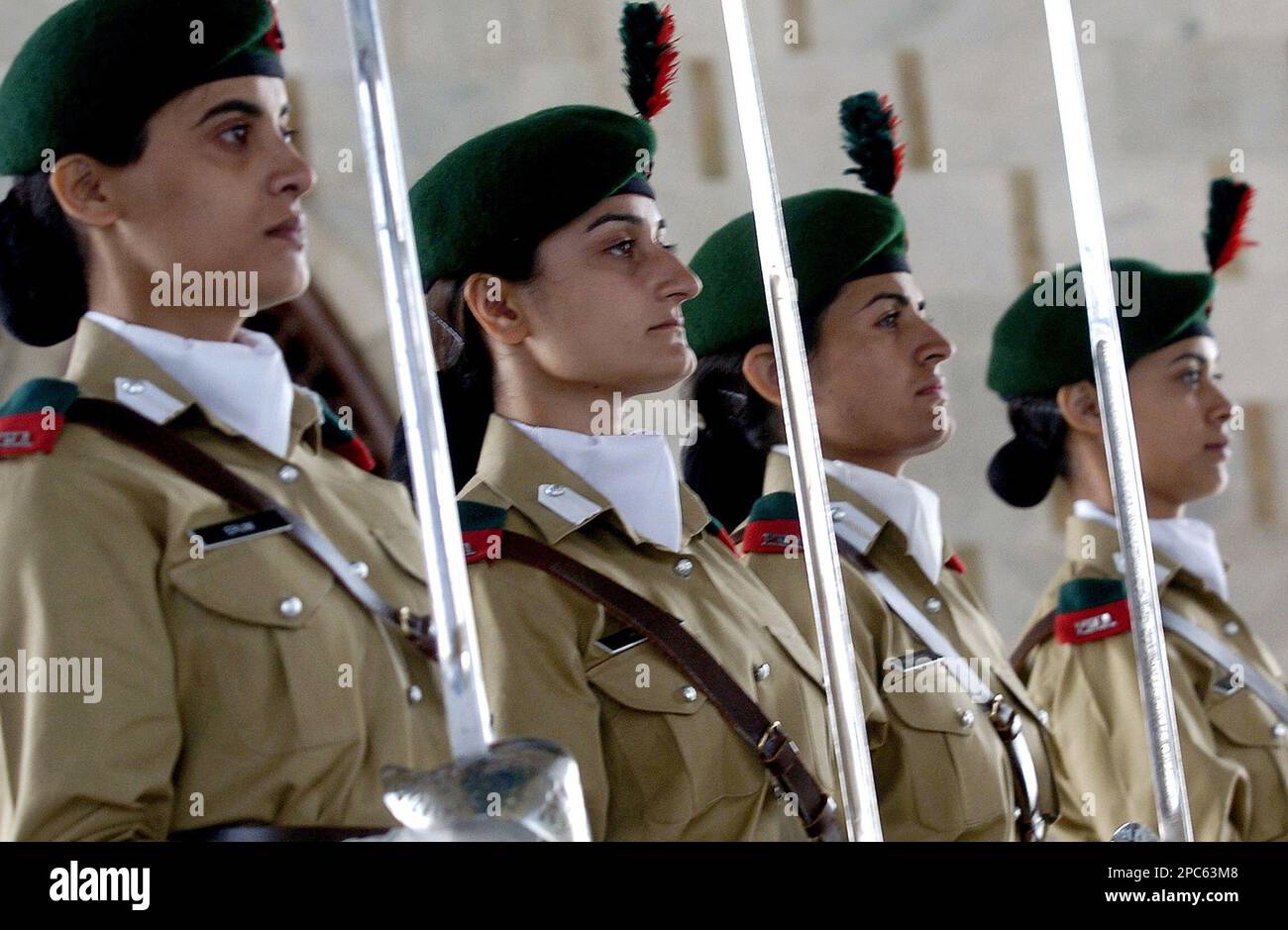Female cadets of Pakistan Army stand guard at the mausoleum of Quaid-e ...