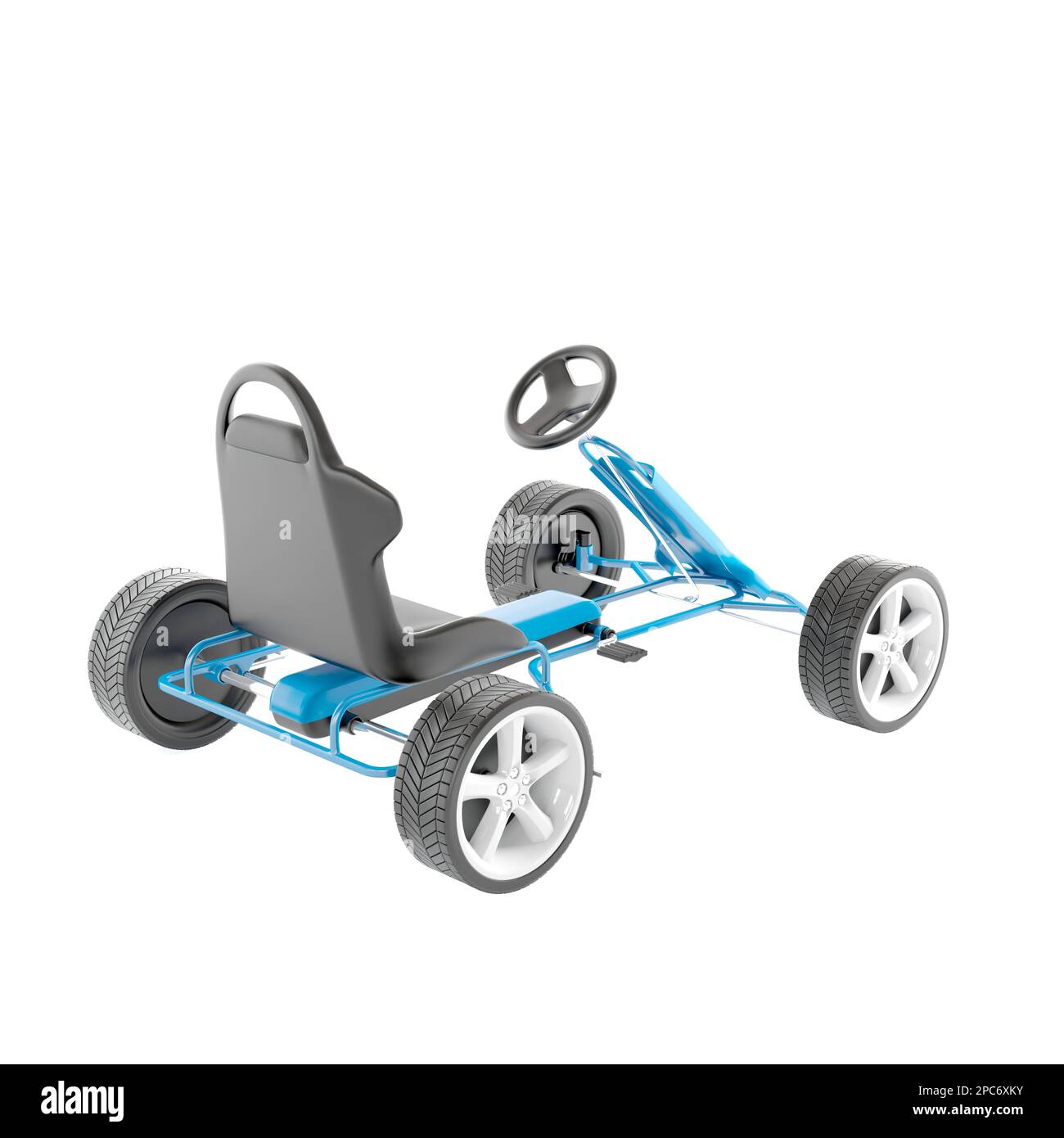 Pedaliera giocattolo in blu su sfondo bianco, rendering 3D Foto Stock