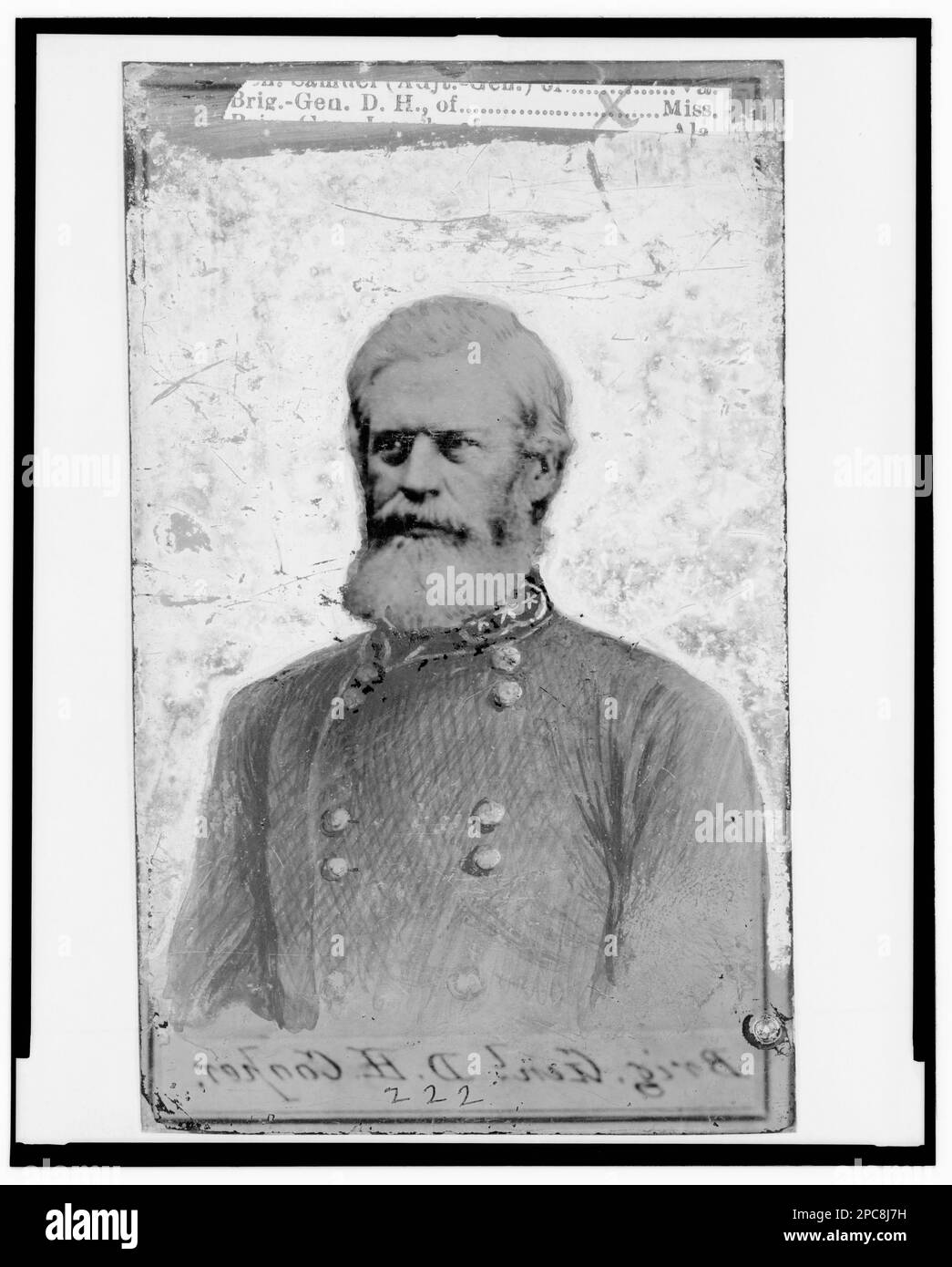 Douglas Hancock Cooper, Brigadier General, C.S.A., ritratto a metà lunghezza, in uniforme, rivolto a sinistra. Titolo ideato dallo staff della Biblioteca, Tintype in vetro neg. LC-B812-2708(?) Fu alterato per mostrare Cooper nella sua uniforme militare, scritta in verso: Brig. Gen. D. H. Cooper, Miss, copia di riferimento nel FILE BIOG. Cooper, Douglas H, 1815-1879, ufficiali militari, Stati Confederati d'America, Stati Uniti, Storia, Guerra civile, 1861-1865, Personale militare, confederato. Foto Stock
