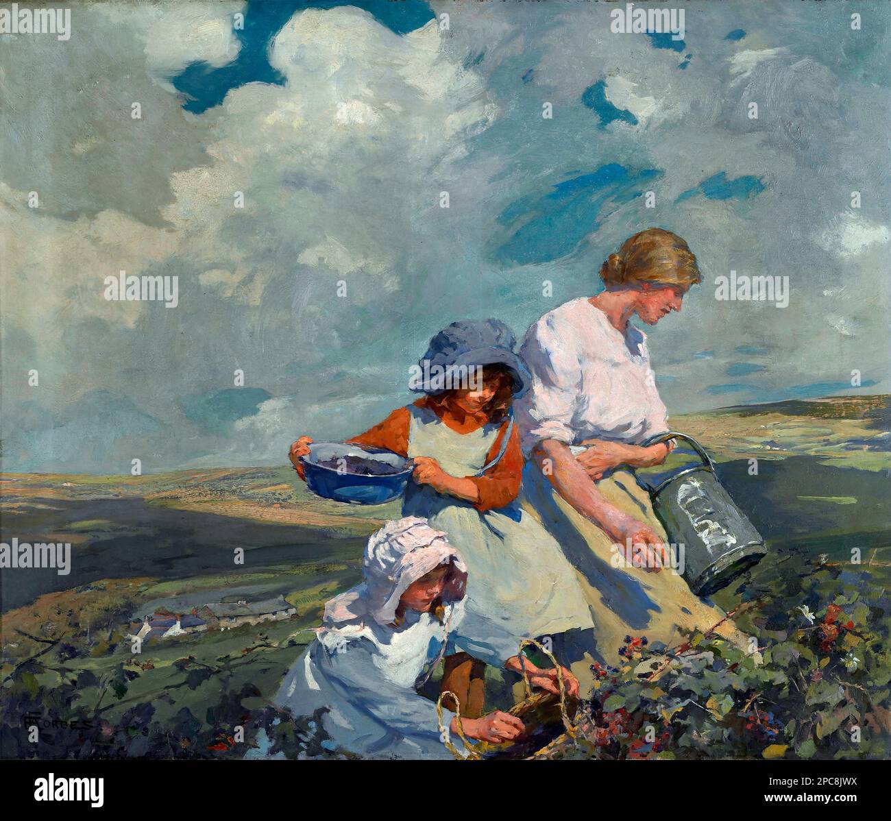 Elizabeth Forbes. Dipinto intitolato "BlackBerry Gathering" dell'artista canadese Elizabeth Adela Forbes (1859-1912), olio su tela, c. 1912 Foto Stock
