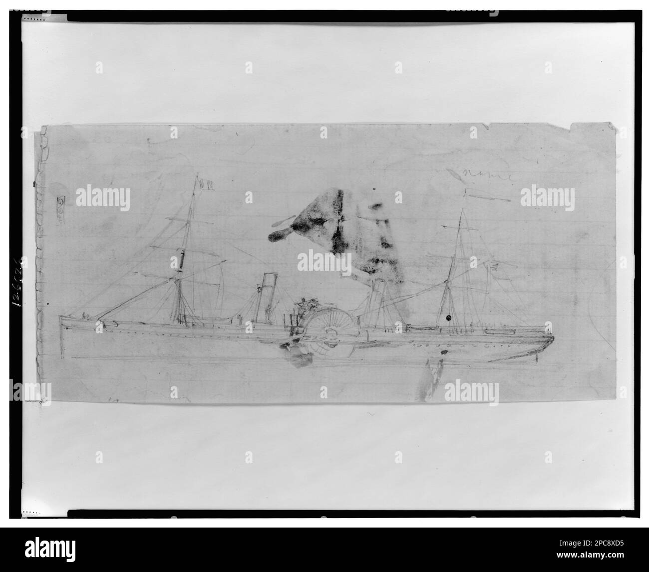 Nave a vapore con ruota laterale e due montanti. Morgan collezione di disegni della Guerra civile. Navi, 1860-1870, Stati Uniti, Storia, Guerra civile, 1861-1865, Transportation, Stati Uniti Foto Stock Nave a vapore con ruota laterale e due montanti. Morgan collezione di disegni della Guerra civile. Navi, 1860-1870, Stati Uniti, Storia, Guerra civile, 1861-1865, Transportation, Stati Uniti Foto Stock