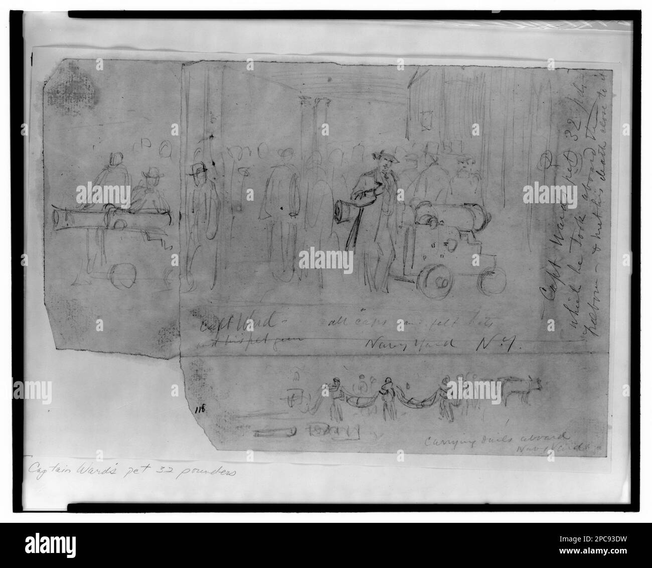 Capitano Ward e la sua pistola da compagnia. Morgan collezione di disegni della Guerra civile. Ward, James Harmon, 1806-1861, Servizio militare, Freeborn (gunboat), 1860-1870, cantieri navali e stazioni navali, 1860-1870, artiglieria (armi), 1860-1870, marinai, 1860-1870, Stati Uniti, Storia, Guerra civile, 1861-1865, Strutture militari, Unione, Stati Uniti, New York (Stato), New York Foto Stock