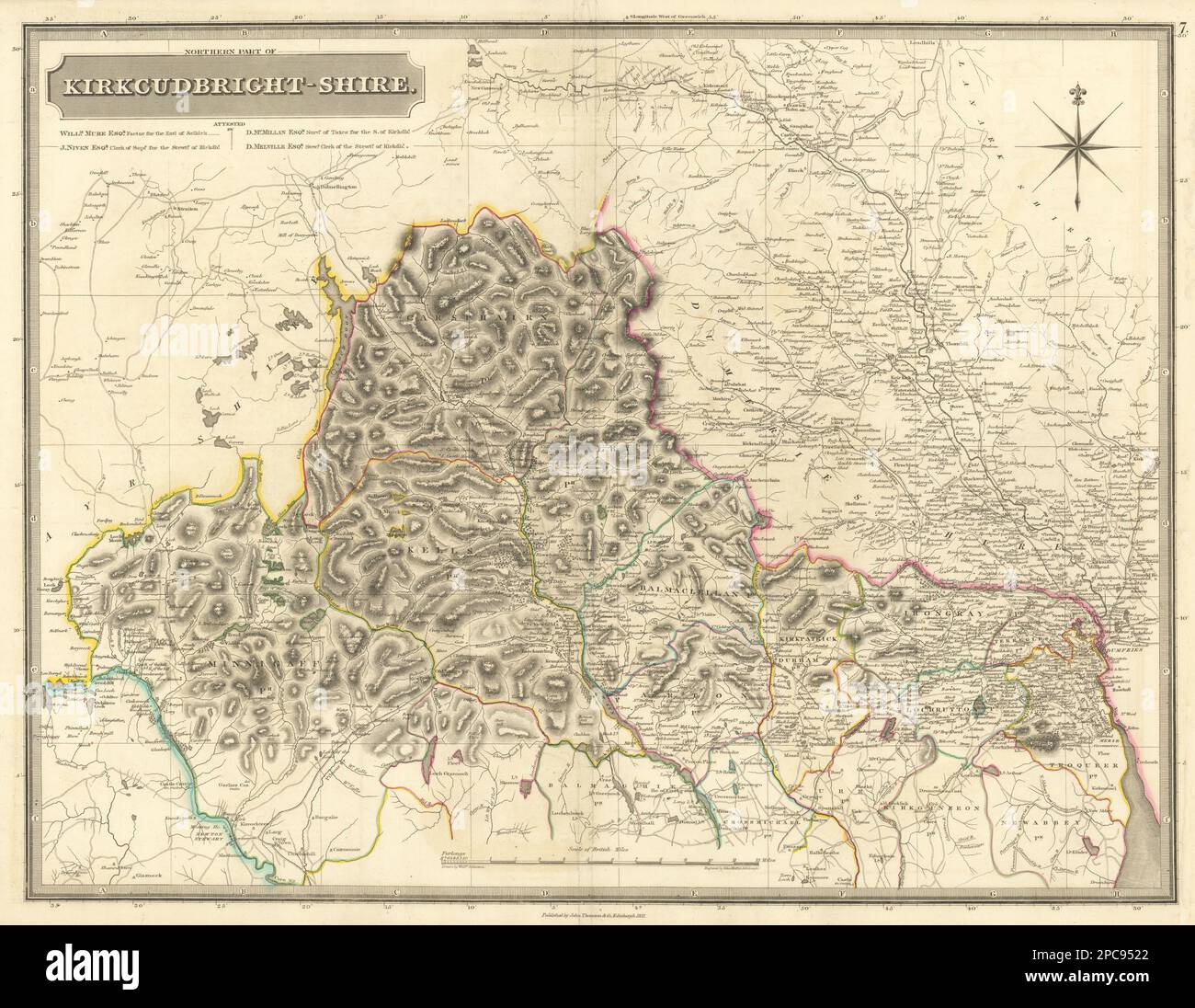 Kirkcudbrightshire nord. Dumfries Shawhead Sanquhar Thornhill. THOMSON 1832 mappa Foto Stock