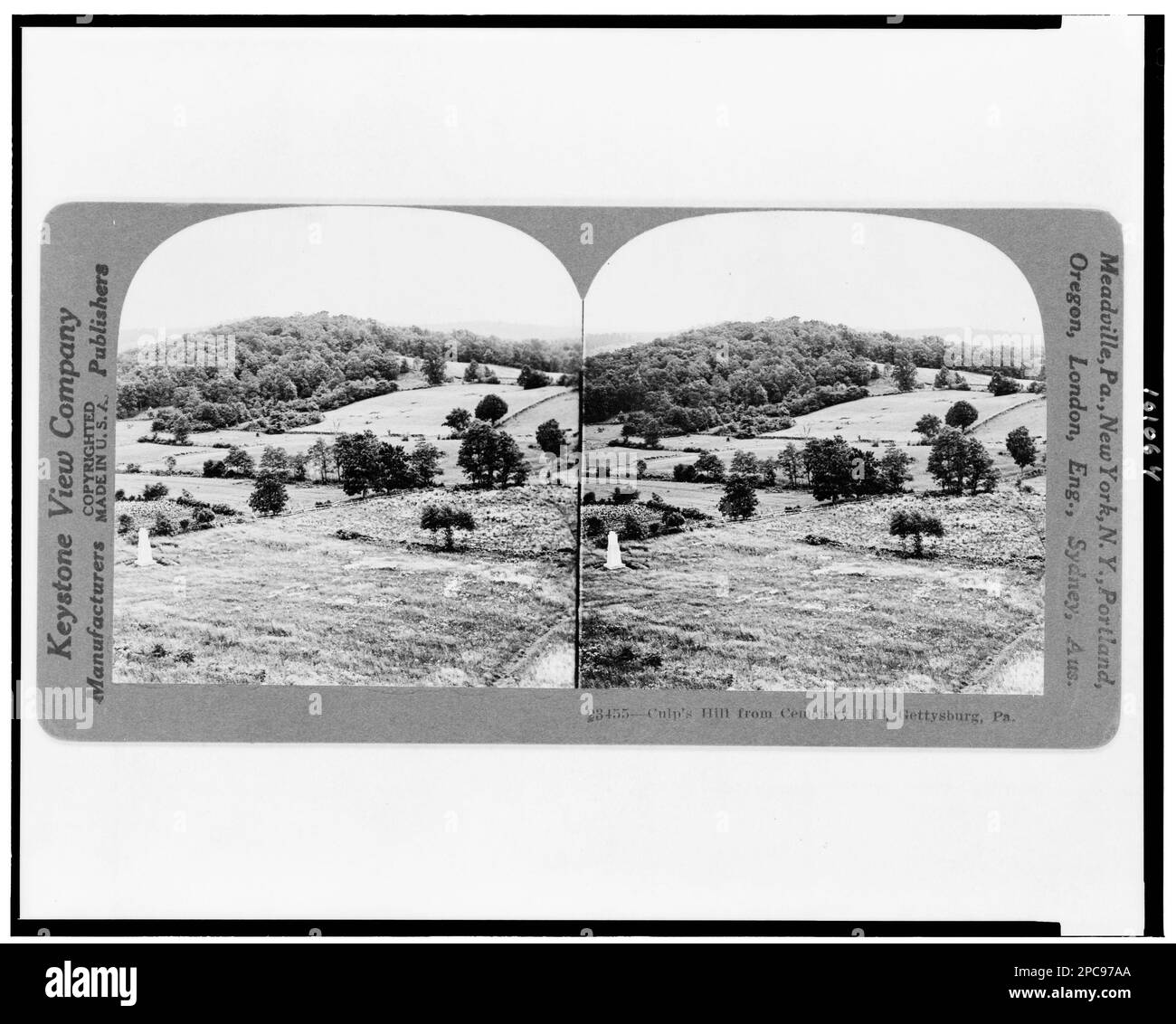 Culp's Hill da Cemetery Hill, Gettysburg, Pa.. Nessun rinnovo nell'ufficio Copyright. J261045 STATI UNITI Copyright Office, n. 23455. Battlefields, Pennsylvania, Gettysburg, 1920-1930, gli Stati Uniti, Storia, Guerra civile, 1861-1865, campi di battaglia. Foto Stock