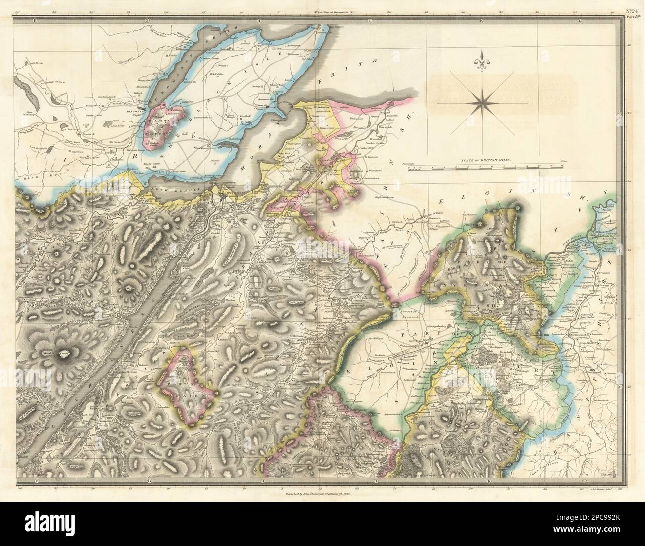 Inverness-shire foglio nord-est. Cairngorms Grantown Aviemore. THOMSON 1832 mappa Foto Stock