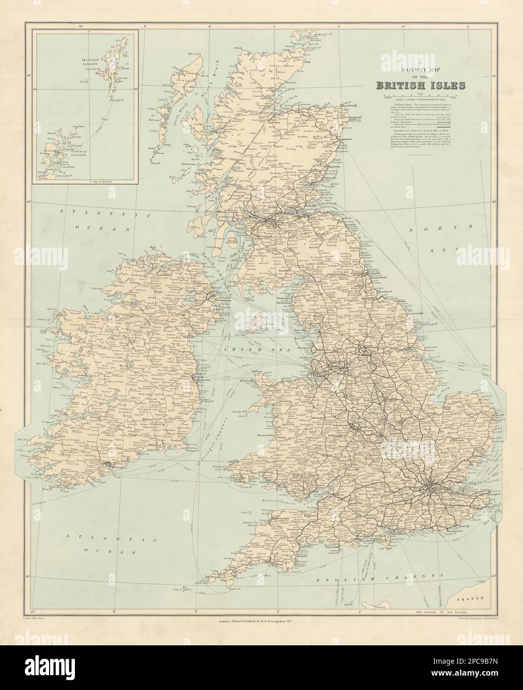 Mappa ferroviaria delle Isole Britanniche. Inghilterra Irlanda Scozia Galles. STANFORD 1904 Foto Stock