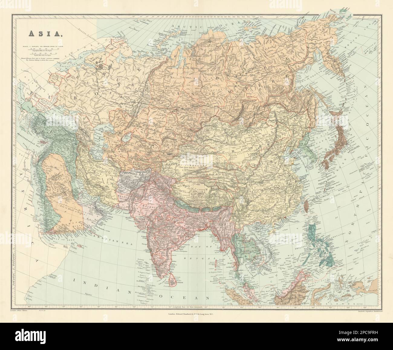 ASIA giapponese Formosa India britannica Siam Oman Abu Debi (Dhabi) STANFORD 1904 mappa Foto Stock