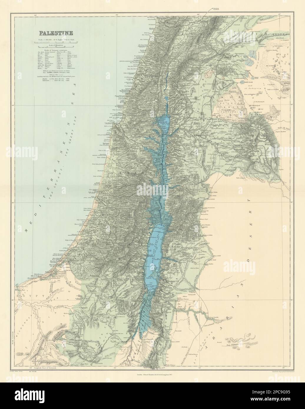 Palestina Terra Santa Israele. Nomi biblici e storici. STANFORD 1904 vecchia mappa Foto Stock
