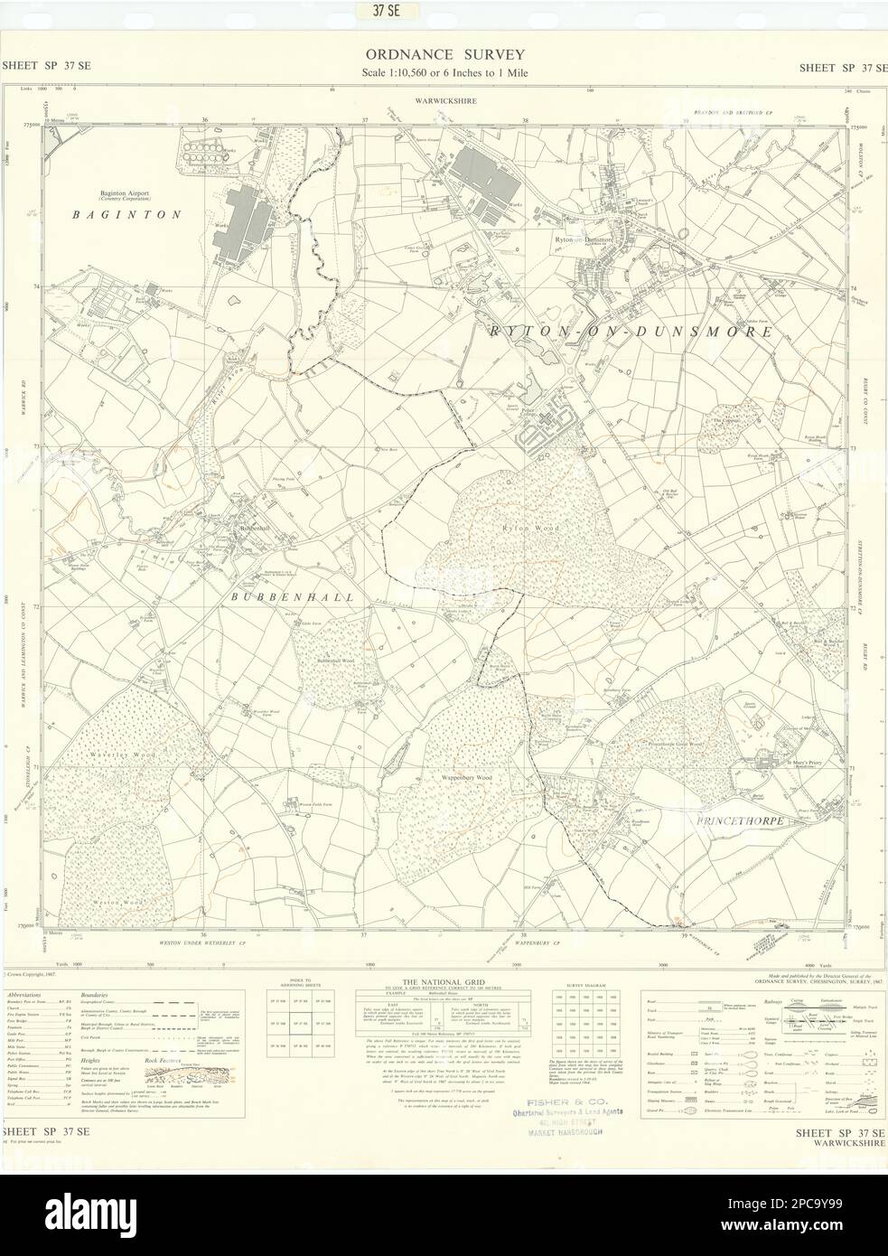 Ordnance Survey SP37SE Coventry Ryton sulla mappa Dunmore Bubbenhall Baginton 1967 Foto Stock