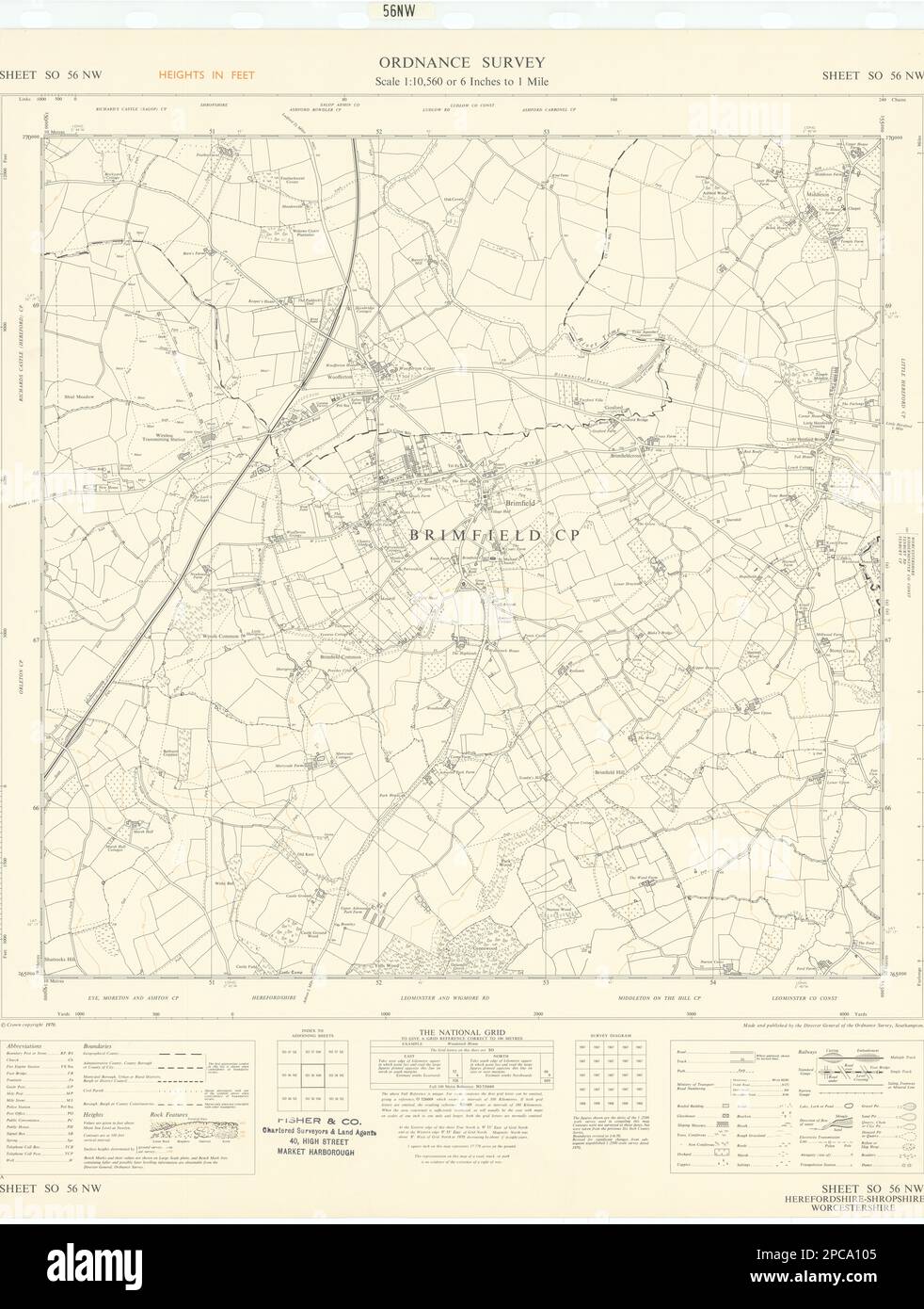 Scheda di indagine di ordnance SO56NW mappa di Herefordshire Brimfield Little Hereford 1970 Foto Stock