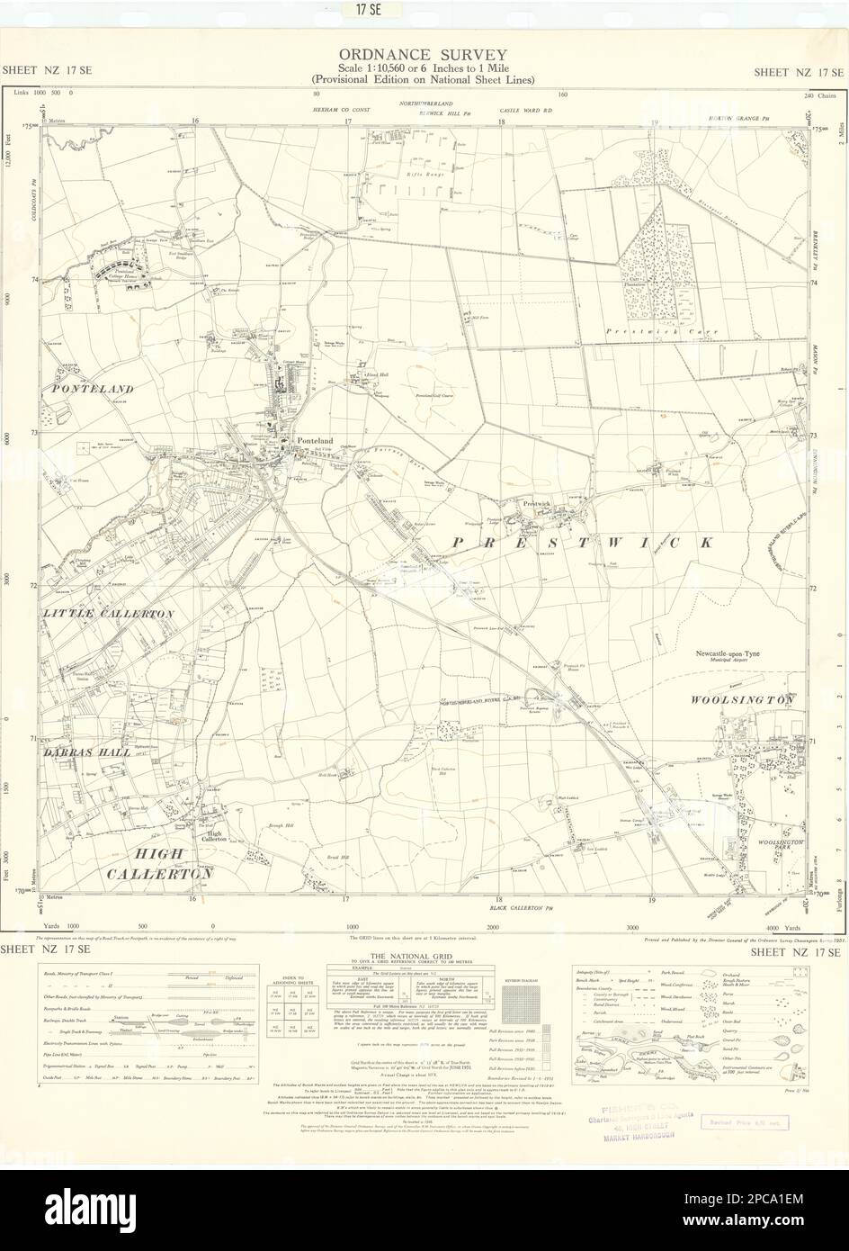 Ordnance Survey NZ17SE Northumbs Ponteland Callerton Woolsington 1951 vecchia mappa Foto Stock