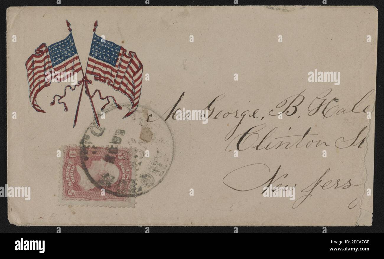 Busta della Guerra civile che mostra due bandiere americane legate con un nastro. Liljenquist Famiglia Collezione di fotografie della Guerra civile , pp/liljmem. Bandiere, americano, 1860-1870, Stati Uniti, storia, Guerra civile, 1861-1865, aspetti sociali. Foto Stock