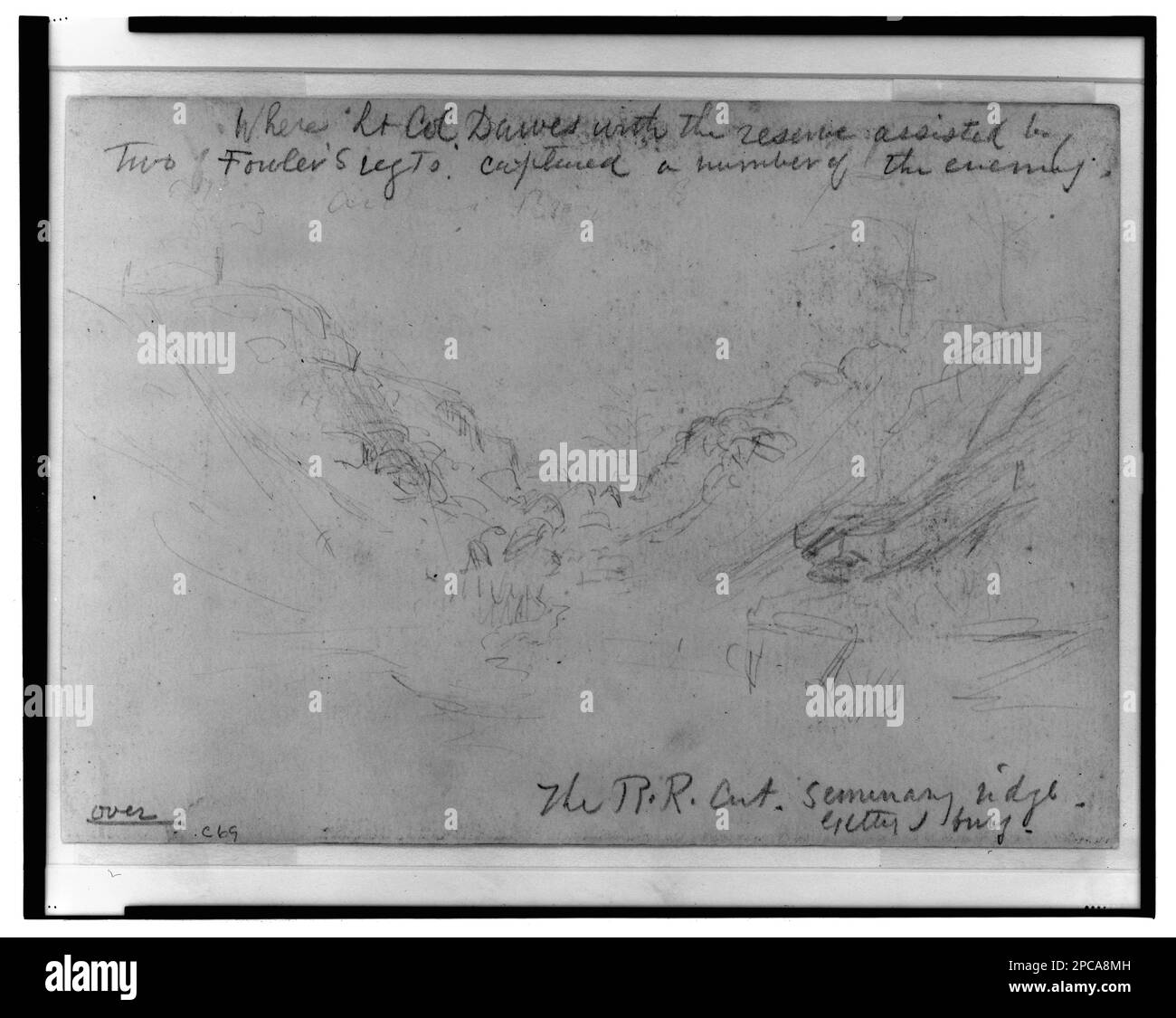 Il R.R. Cut, Seminary Ridge, Gettysburg. Morgan collezione di disegni della Guerra civile. Dawes, Rufus R, (Rufus Robinson), 1838-1899, Servizio militare, Fowler, Edward Brush, Servizio militare, Gettysburg, Battaglia di, Gettysburg, Pa, 1863, Stati Uniti, Storia, Civil War, 1861-1865, Battlefields, Stati Uniti, Pennsylvania, Gettysburg Foto Stock