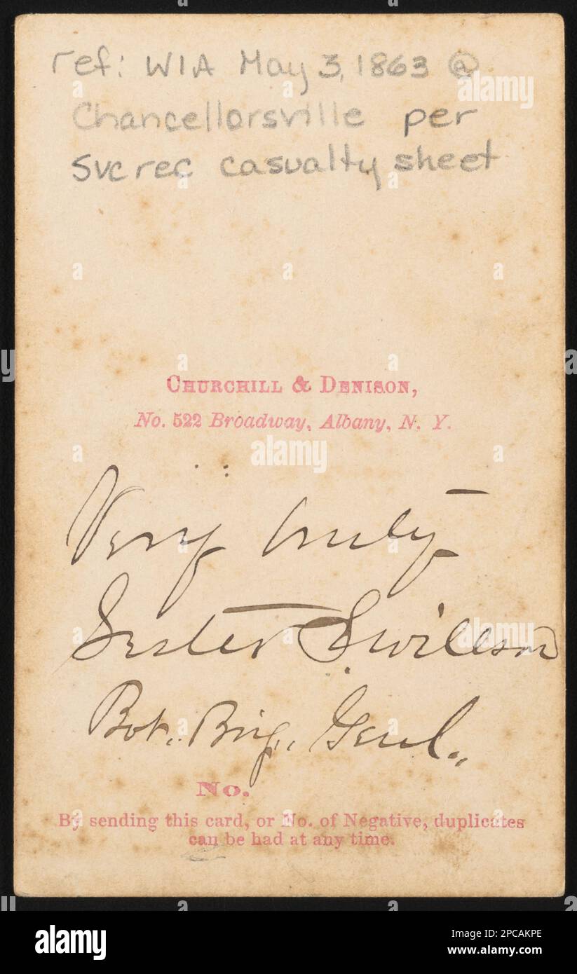 Colonnello Lester Sebastian Willson di Co.. A, 60th New York Fanteria Regiment in uniforme / Churchill & Denison, No. 522 Broadway, Albany, New York. Liljenquist Famiglia Collezione di fotografie della Guerra civile , pp/liljpaper. Willson, Lester S, (Lester Sebastian), 1839-1919, gli Stati Uniti, Esercito, New York Fantry Regiment, 60th (1861-1865), persone, soldati, Unione, 1860-1870, Military Uniforms, Union, 1860-1870, Stati Uniti, Storia, Guerra civile, 1861-1865, personale militare, Unione. Foto Stock