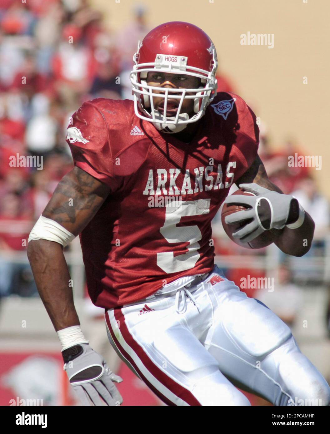 ** FILE ** Arkansas tailback Darren McFadden carries against Mississippi during a college football game in Fayetteville, Ark., in this Oct. 21, 2006 file photo. (AP Photo/April L. Brown) Foto Stock