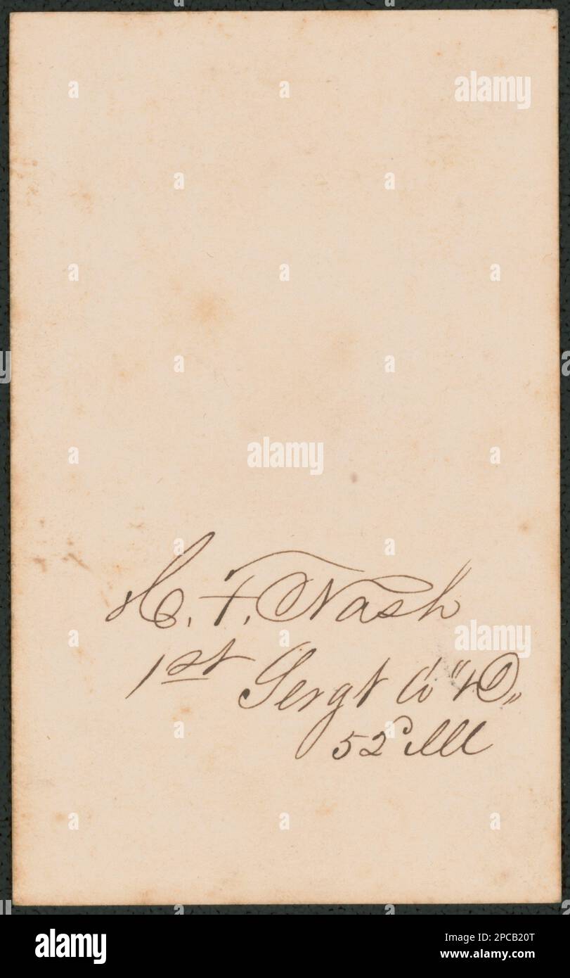 Il sergente Henry F. Nash of Co. D, 52nd° reggimento della fanteria dell'Illinois in uniforme. Liljenquist Famiglia Collezione di fotografie della Guerra civile , pp/liljpaper. Nash, Henry F, 1830-1877, Stati Uniti, Army, Illinois Fantry Regiment, 52nd (1861-1865), persone, soldati, Unione, 1860-1870, Military Uniforms, Union, 1860-1870, Stati Uniti, Storia, Guerra civile, 1861-1865, personale militare, Unione. Foto Stock