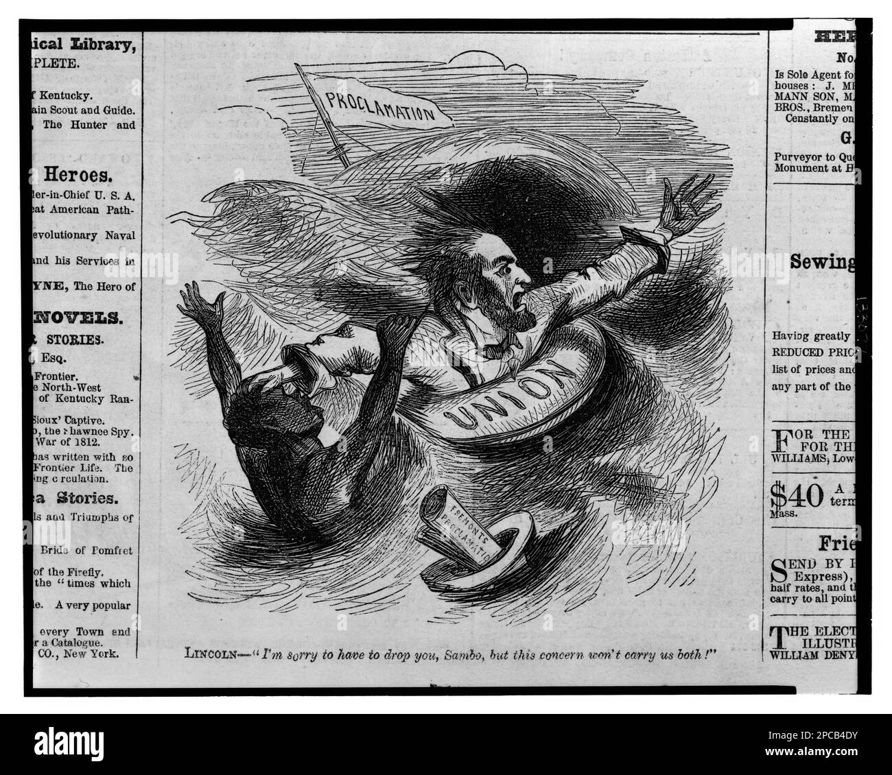 Lincoln- 'mi dispiace doverti lasciare, Sambo, ma questa preoccupazione non ci porterà entrambi!'. Titolo dell'articolo, Illus. In: Frank Leslie's Illustrated Newspaper, v. 12, no 308 (1861 ottobre 12), pag. 352. Lincoln, Abraham, 1809-1865, afroamericani, diritti civili, 1860-1870, Slavery, 1860-1870, Lifesaving, 1860-1870, Conservanti di vita, 1860-1870, Drowning, 1860-1870, Stati Uniti, Storia, Guerra civile, 1861-1865, aspetti morali ed etici. Foto Stock
