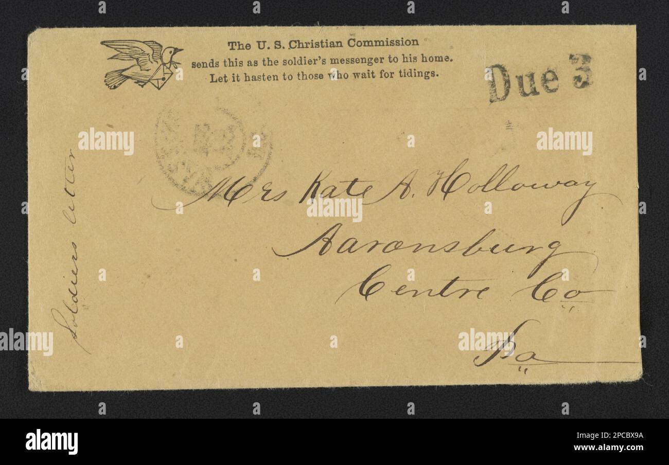 Busta della guerra civile per gli Stati Uniti Commissione cristiana che mostra piccione vettore con lettera. Liljenquist Famiglia Collezione di fotografie della Guerra civile , pp/liljmem. Commissione cristiana degli Stati Uniti, pubbliche relazioni, 1860-1870, piccioni di casa, 1860-1870, Stati Uniti, Storia, Guerra civile, 1861-1865, aspetti sociali. Foto Stock