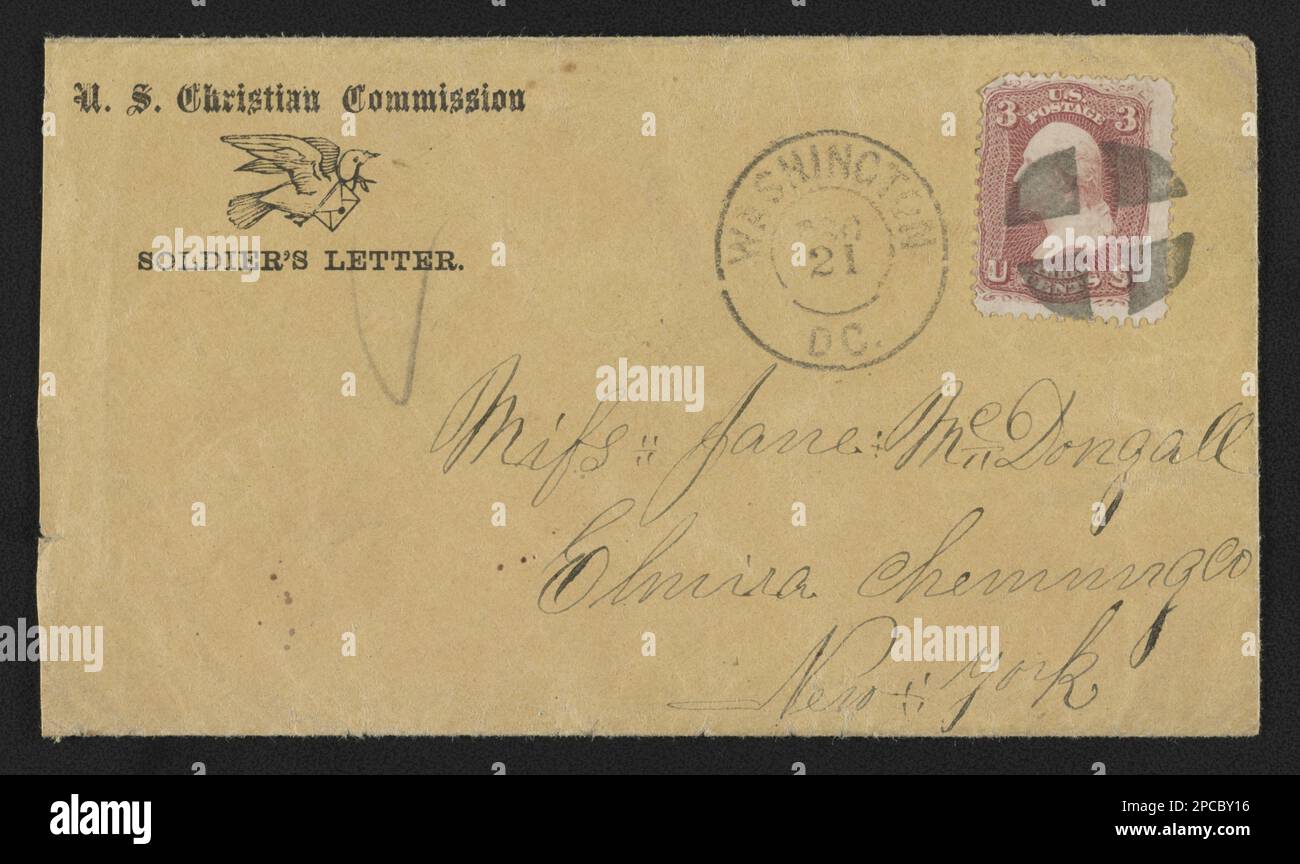 Busta della guerra civile per gli Stati Uniti Commissione cristiana che mostra piccione vettore con lettera. Liljenquist Famiglia Collezione di fotografie della Guerra civile , pp/liljmem. Commissione cristiana degli Stati Uniti, pubbliche relazioni, 1860-1870, piccioni di casa, 1860-1870, Stati Uniti, Storia, Guerra civile, 1861-1865, aspetti sociali. Foto Stock