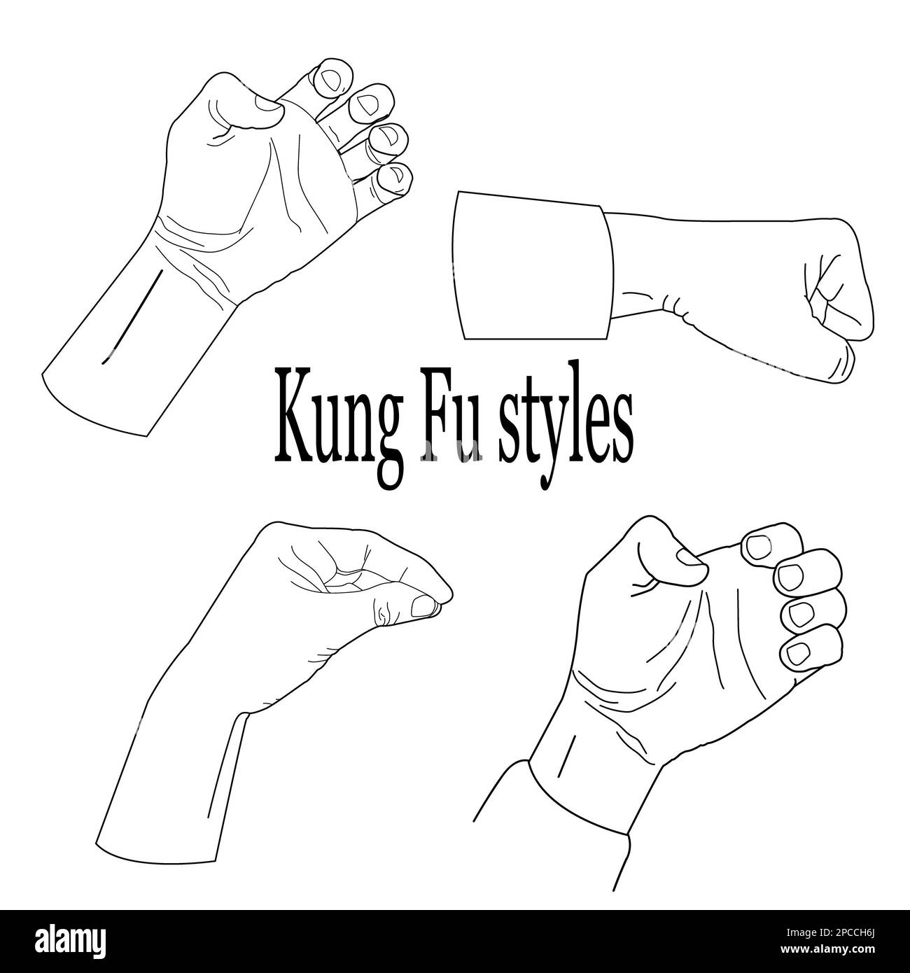 kung fu stili forme a mano disegno in bianco e nero Foto Stock