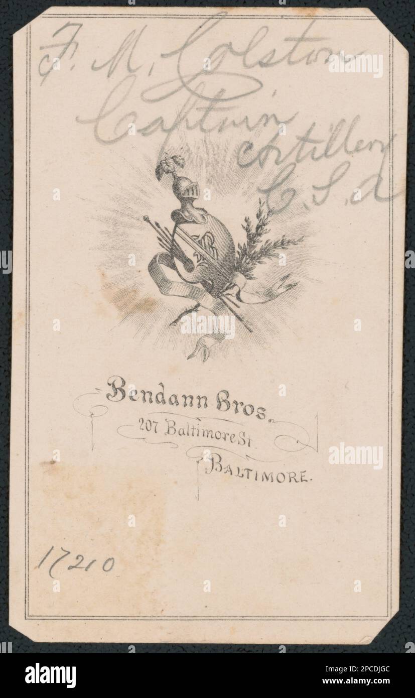 Il capitano Frederick Morgan Colston, ufficiale artiglieria per il reparto di Ordnance, reggimento della fanteria degli Stati Confederati in uniforme con la spada / Bendann, Baltimora ; Bendann Bros., 207 Baltimore St., Baltimora.. Liljenquist Famiglia Collezione di fotografie della Guerra civile , pp/liljpaper. Colston, Fredrick Morgan, 1835-1922, Stati confederati dell'America, esercito, popolo, 1860-1870, soldati, Confederato, 1860-1870, uniformi militari, confederato, 1860-1870, Daggers & spade, 1860-1870, Stati Uniti, Storia, Guerra civile, 1861-1865, personale militare, confederato. Foto Stock