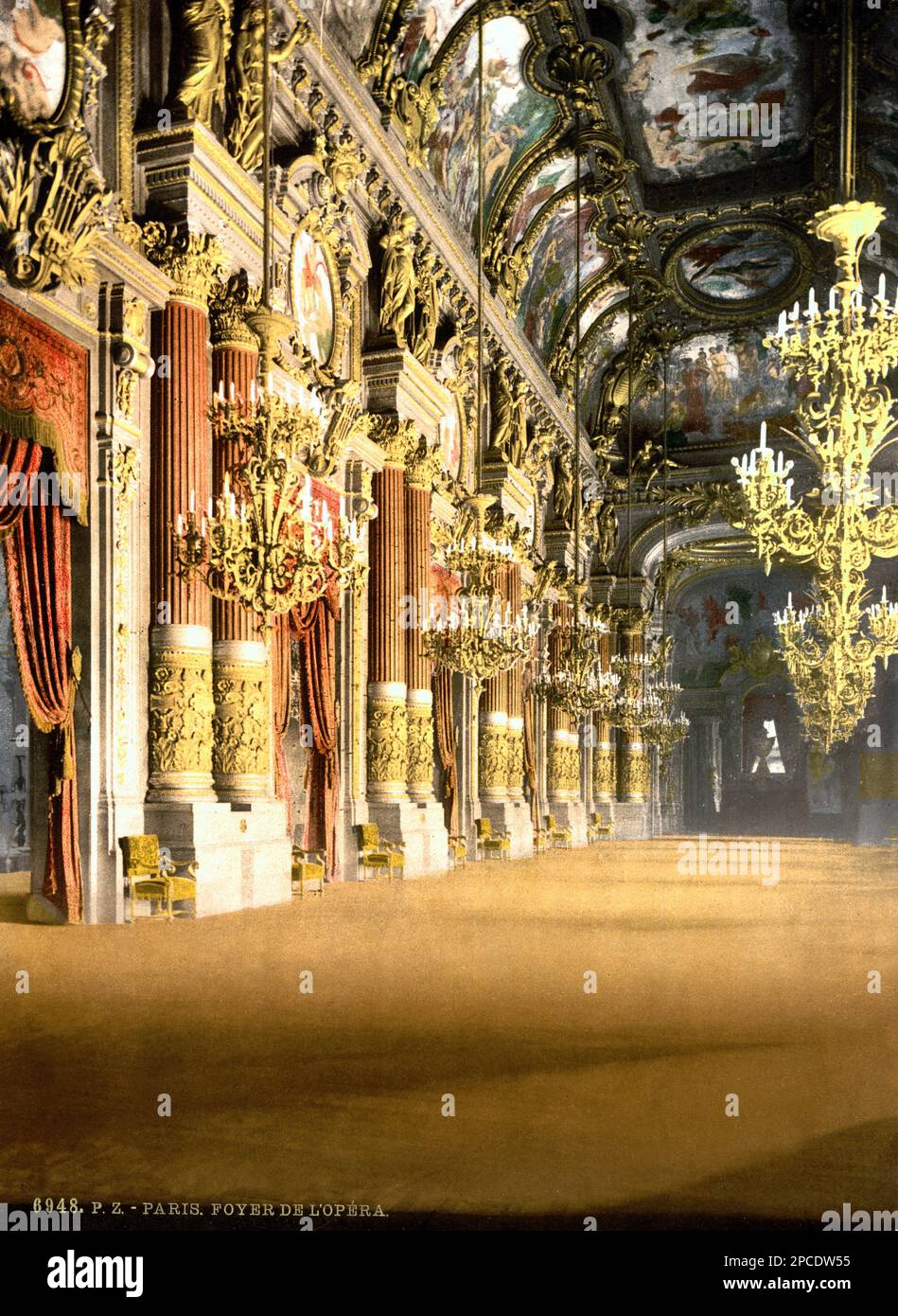 1895 ca, PARIGI, FRANCIA: Il foyer del PALAIS DE l' OPERA. Colori di stampa fotocromi a cura di Detroit Publishing Co.Publishing , USA . - TEATRO - OPERA LIRICA - TEATRO - TEATRO - FOTO STORICHE - FOTO STORICHE - - GEOGRAFIA - GEOGRAFIA - ARCHITETTURA - ARCHITETTURA - VECCHIA EUROPA - EUROPA VECCHIA - FRANCIA - PARIGI --- ARCHIVIO GBB Foto Stock