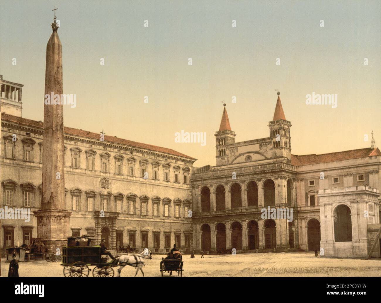 1895 ca. , ROMA , ITALIA : Piazza di SAN GIOVANNI IN LATERANO con l'Obelisco . Colori di stampa Phocrom a cura di Detroit Publishing Co.. - ITALIA - FOTO STORICHE - STORIA - GEOGRAFIA - GEOGRAFIA - ARCHITETTURA - ARCHITETTURA - ROMA - ARCHEOLOGIA - ARCHEOLOGIA - monumento - - Antica Roma - antica ROMA - chiesa - Basilica --- Archivio GBB Foto Stock