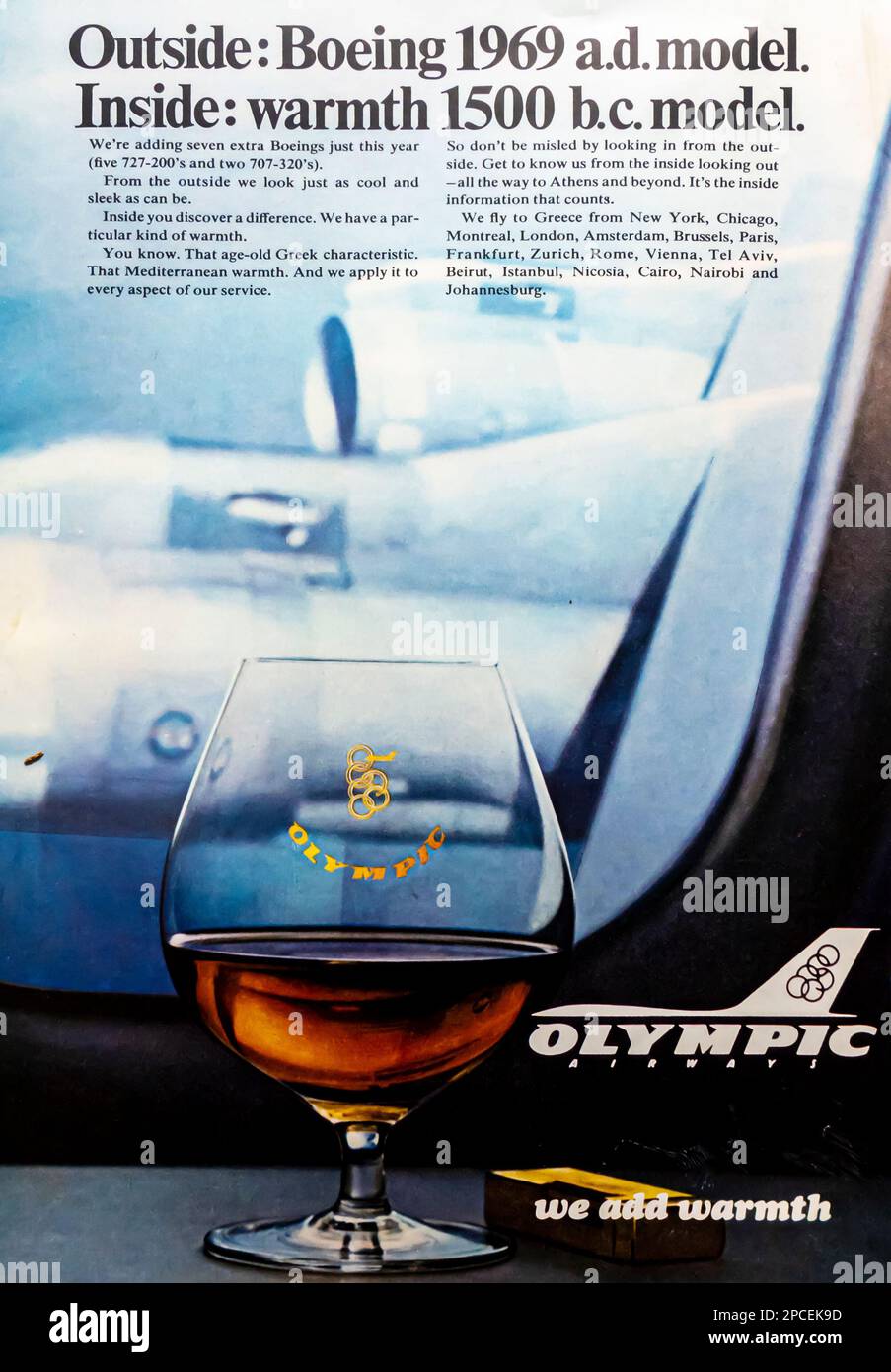 Pubblicità Olympic Boeing 69 su una rivista NatGeo luglio 1969 Foto Stock