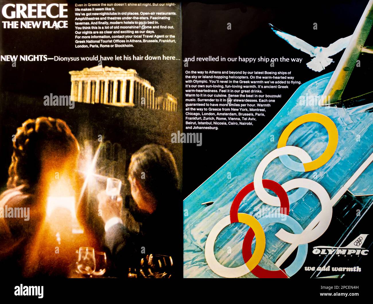 Pubblicità della compagnia aerea olimpica su una rivista NatGeo giugno 1969 Foto Stock