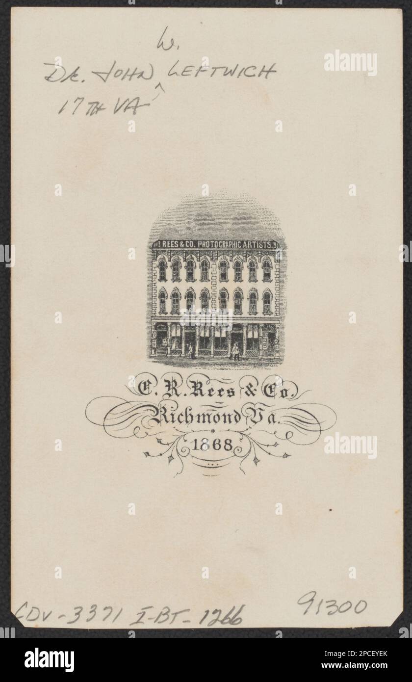 Chirurgo John William Leftwich del 17th Regimento della fanteria della Virginia in uniforme / C.R. Rees & Co., Richmond, Virginia, 1868.. Liljenquist Famiglia Collezione di fotografie della Guerra civile , pp/liljpaper. Leftwich, John William, 1835-1868, Stati Confederati d'America, Army, Virginia Fanty Regiment, 17th, persone, 1860-1870, soldati, confederati, 1860-1870, uniformi militari, Confederate, 1860-1870, Physicians, 1860-1870, Stati Uniti, Storia, Guerra civile, 1861-1865, aspetti medici, confederato, Stati Uniti, Storia, Guerra civile, 1861-1865, personale militare, Confederato. Foto Stock