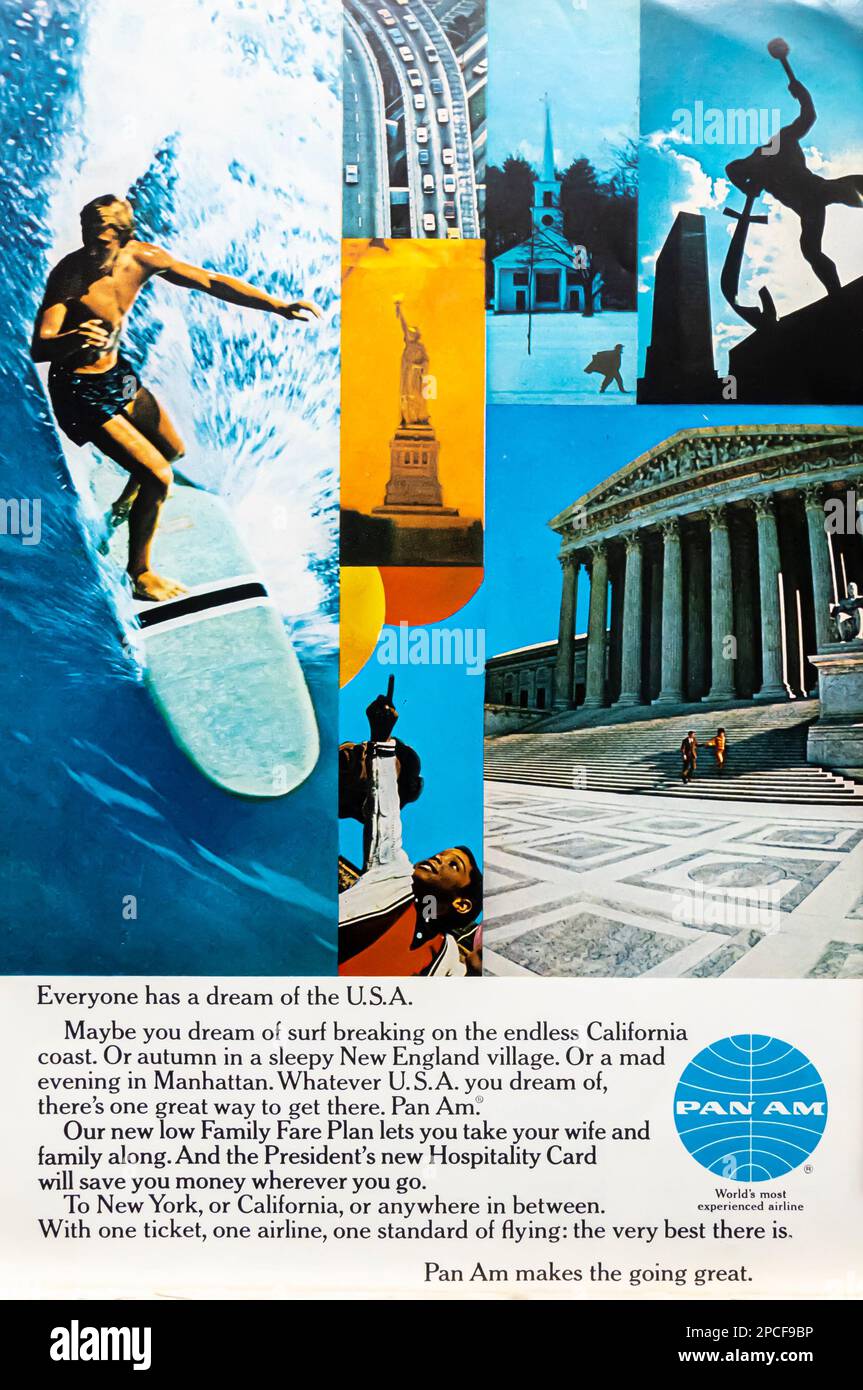 Pan am Pan American compagnia aerea spot in una rivista NatGeo luglio 1968 Foto Stock