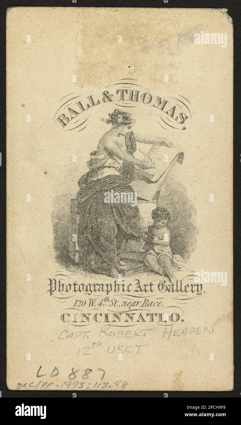 Captain R. Headen / Ball & Thomas, Galleria d'Arte fotografica, 120 W. 4th St., Near Race, Cincinnati, O.. Captain R. Headen / Ball & Thomas, Galleria d'Arte fotografica, 120 W. 4th St., Near Race, Cincinnati, O. Foto Stock