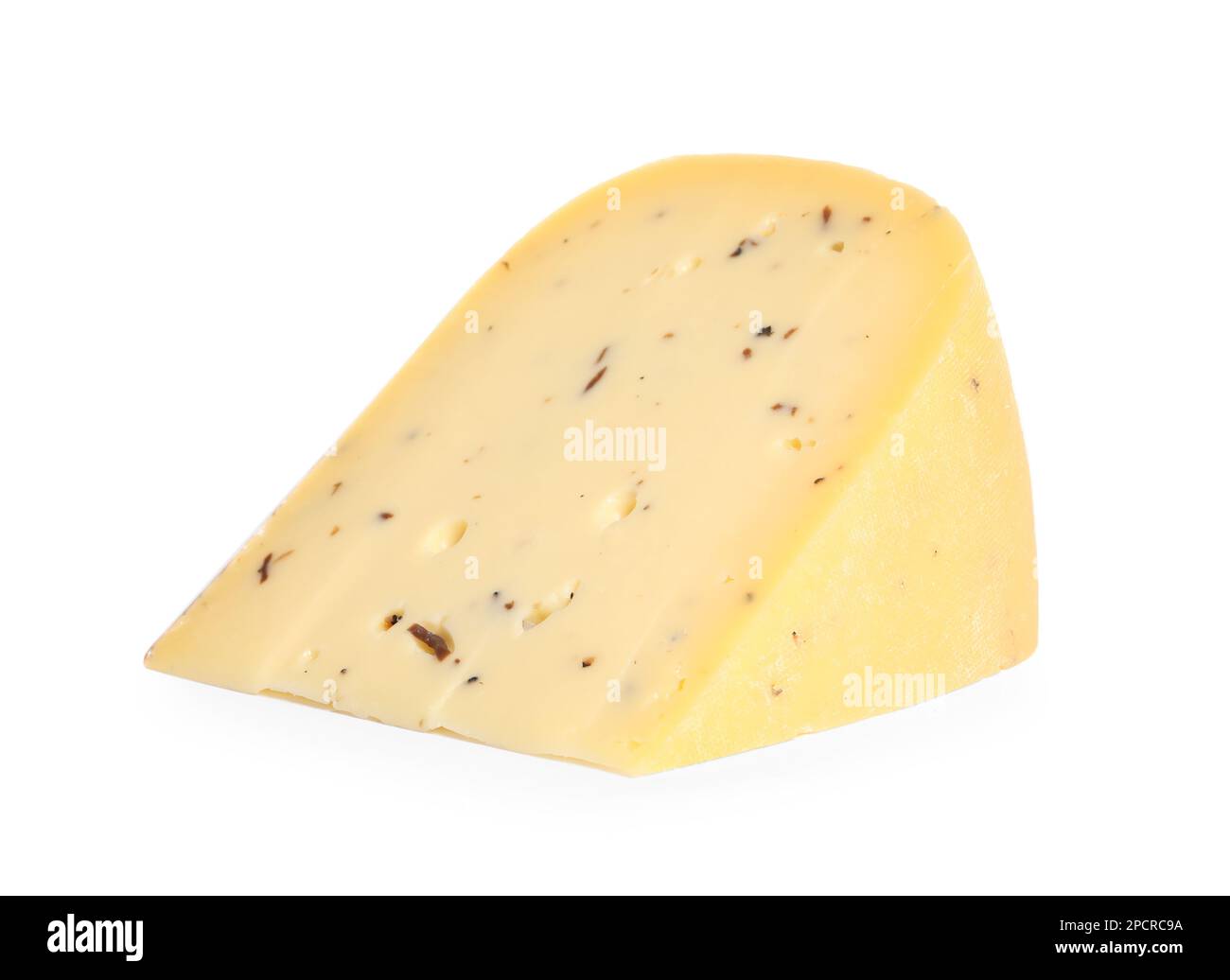 Pezzo di delizioso formaggio al tartufo isolato su bianco Foto Stock