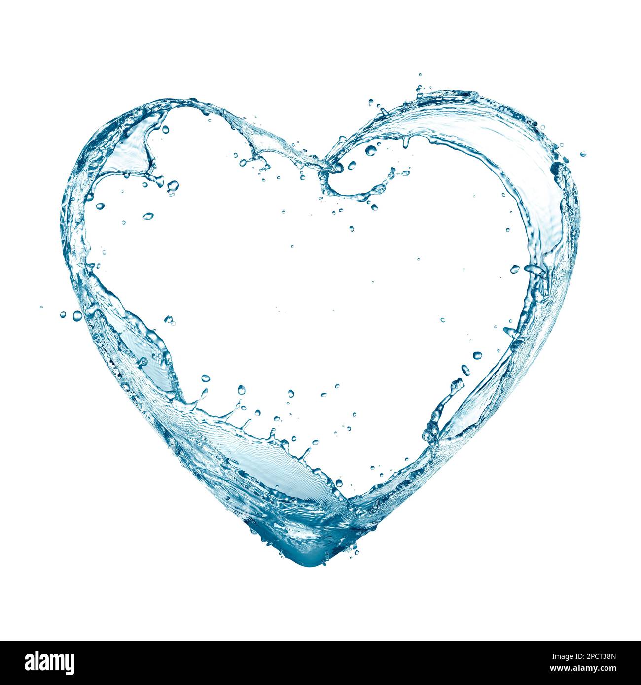 Spruzzi d'acqua a forma di cuore isolato su sfondo bianco Foto Stock