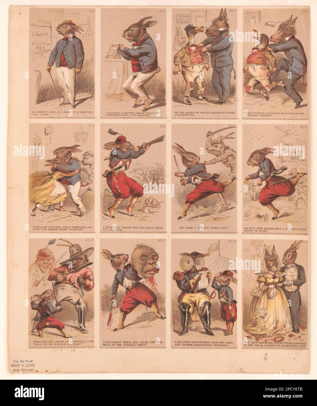 Le avventure di un copione come raccontato da sé. Collezione Marian S. Carson presso la Biblioteca del Congresso. Animali in situazioni umane, 1860-1870, conigli, 1860-1870, Recruiting & Enlistment, 1860-1870, Servizio militare, 1860-1870, Stati Uniti, Storia, Guerra civile, 1861-1865, Recruiting & Enlistment. Foto Stock