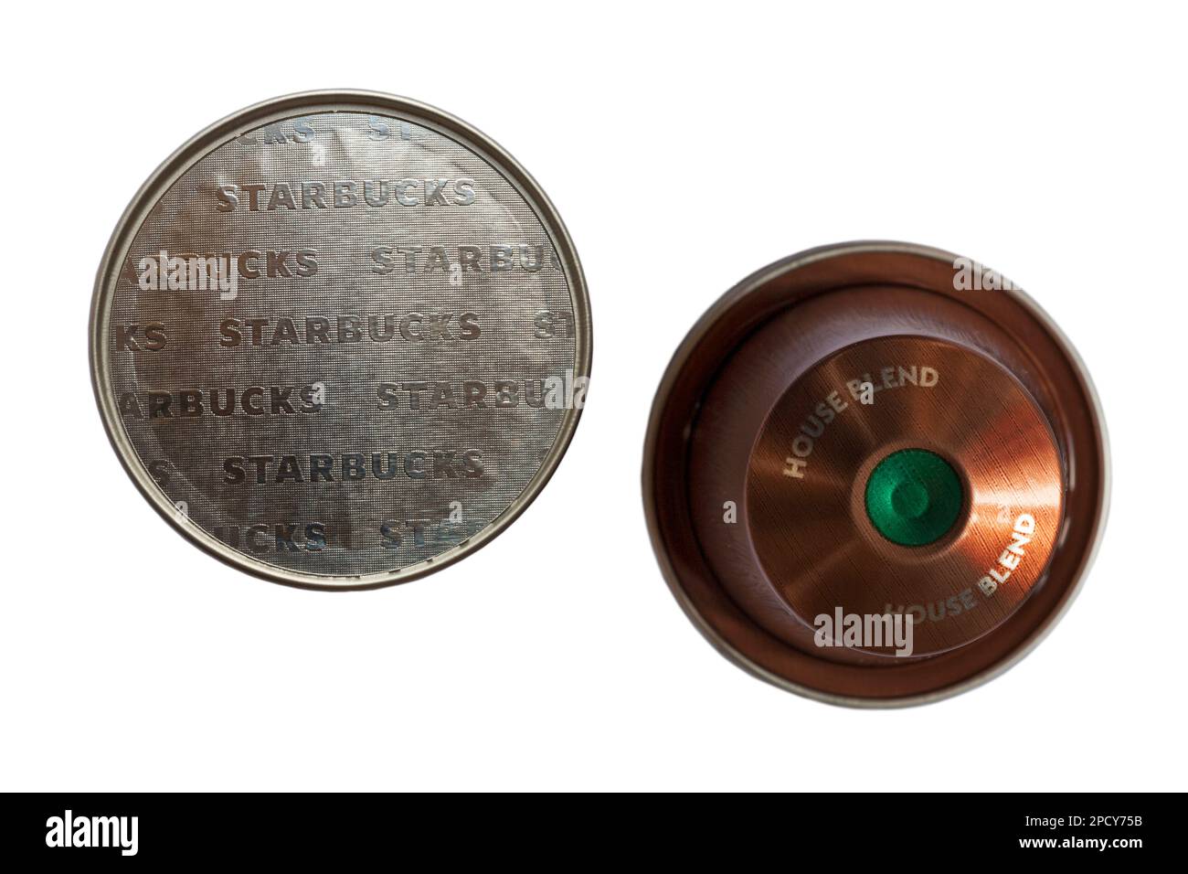 Starbucks House Blend lungo caffè capsule caffè cialde di Nespresso isolato su sfondo bianco Foto Stock