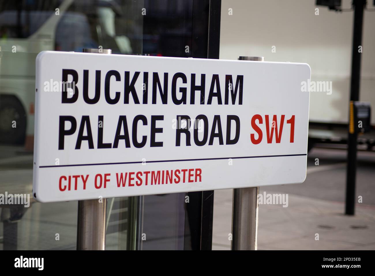 Cartello Buckingham Palace Road. Foto Stock
