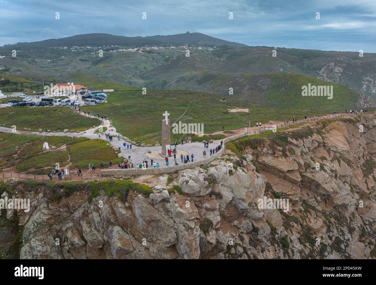 Cabo da Roca. Il punto più occidentale dell'Europa continentale. Punto di vista del drone Foto Stock